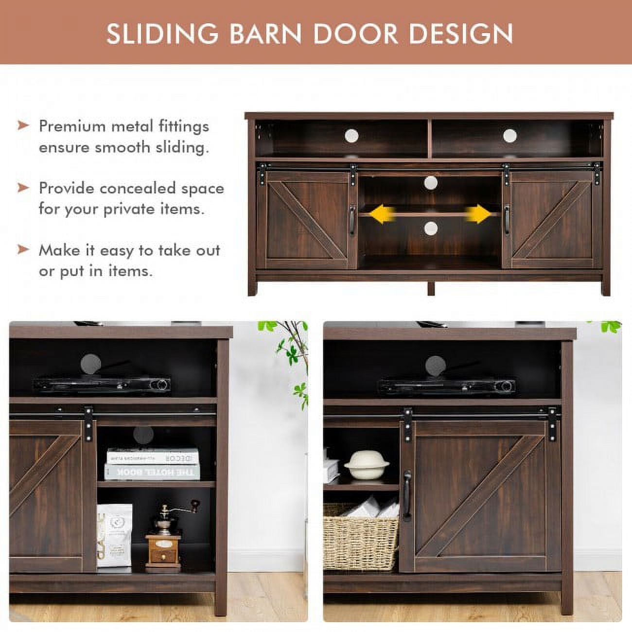 Furnibear 59 Inch Retro TV Stand with Sliding Double Barn Door