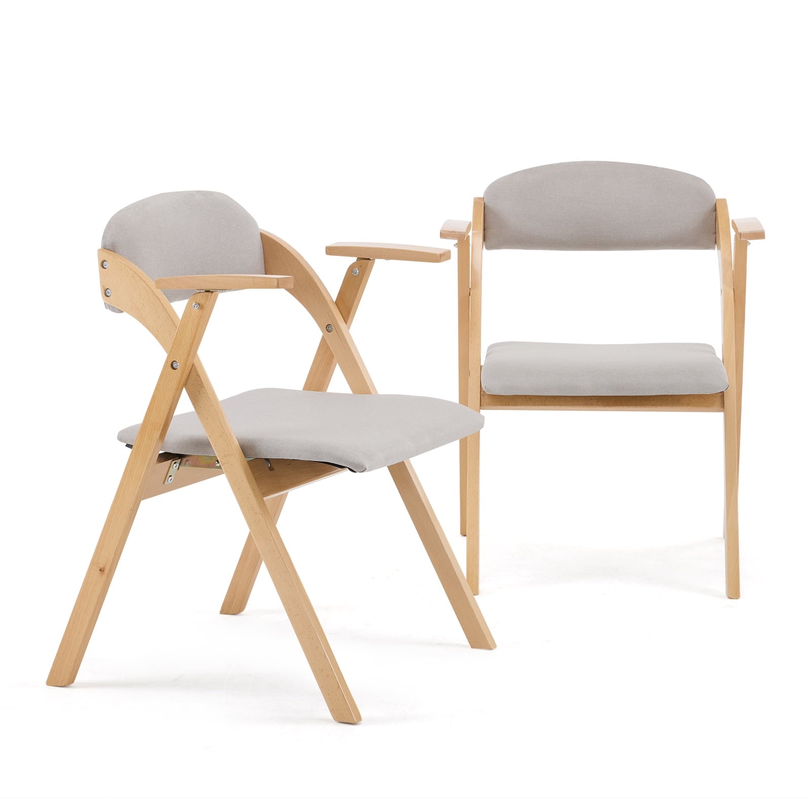 Furnibear Wood 2 Pack Folding Chairs, Comfortable Velvet Padded Protable Chairs