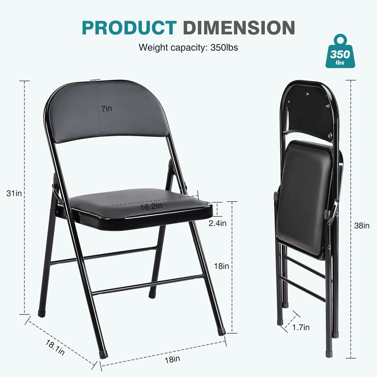 Furnibear 4 Pack Folding Chairs, Leather Padded Cushion Chairs with Comfortable Cushion and Stainless Steel Frame for Home and Office, for Indoor and Outdoor Events