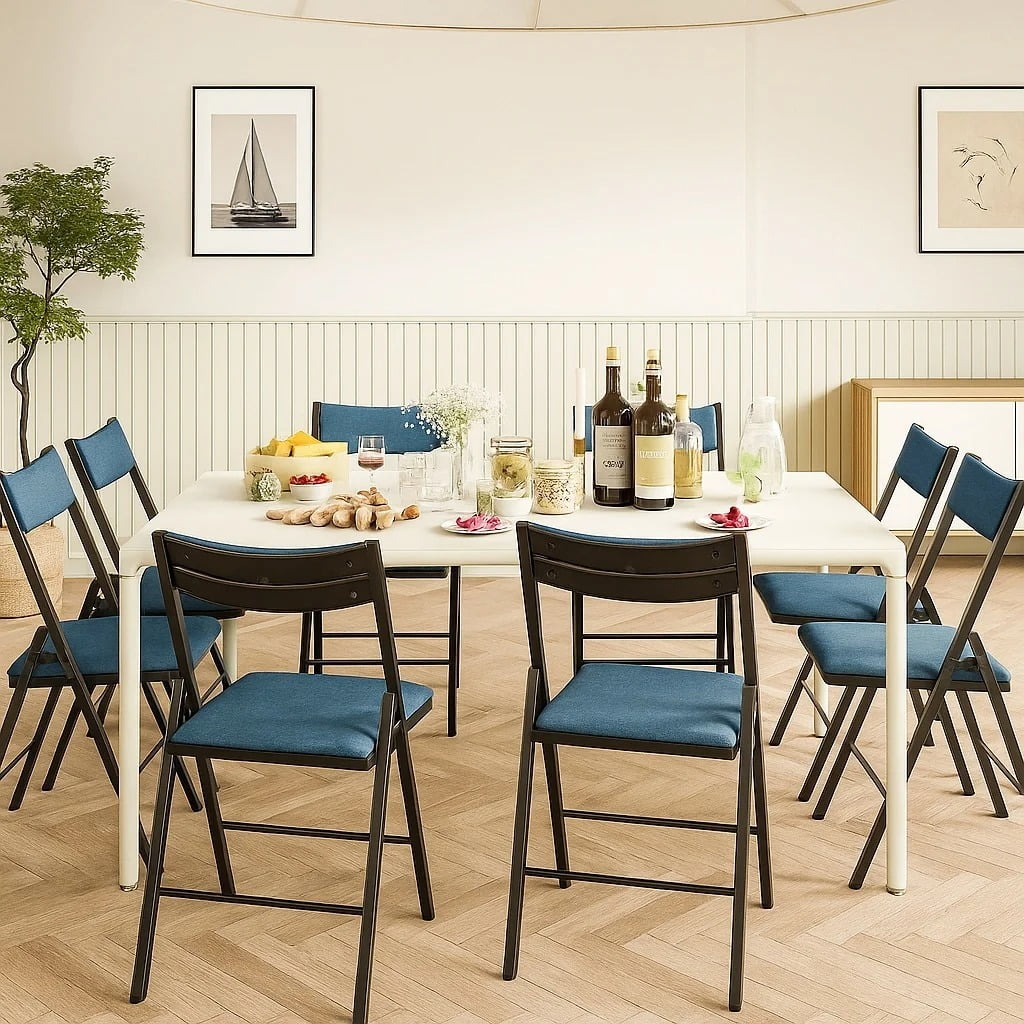 Furnibear 4-Pack Padded Folding Chairs with Metal Frame and Cushioned Seat for Home, Office, Dining, Black