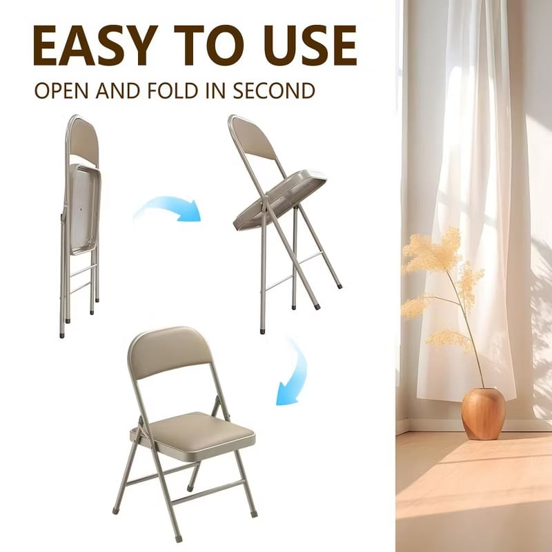 Furnibear 6 Pack Folding Chairs with Padded Vinyl Seat, Heavy-Duty Metal Frame, Supports 330 lbs, Portable Lightweight,Brown