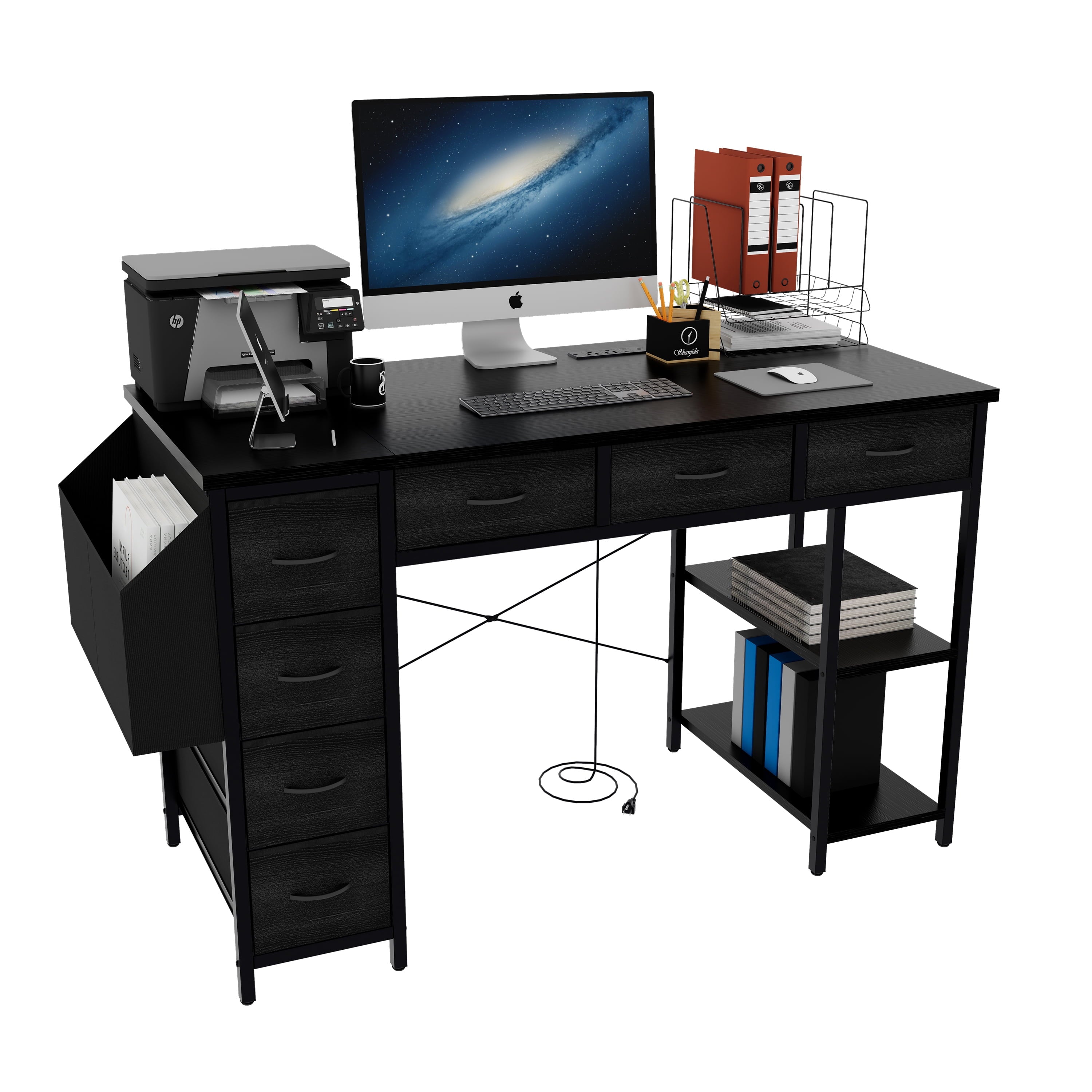 Furnibear 47in Computer Desk With Power Outlet,Writing Desk,Home Office desk, Black