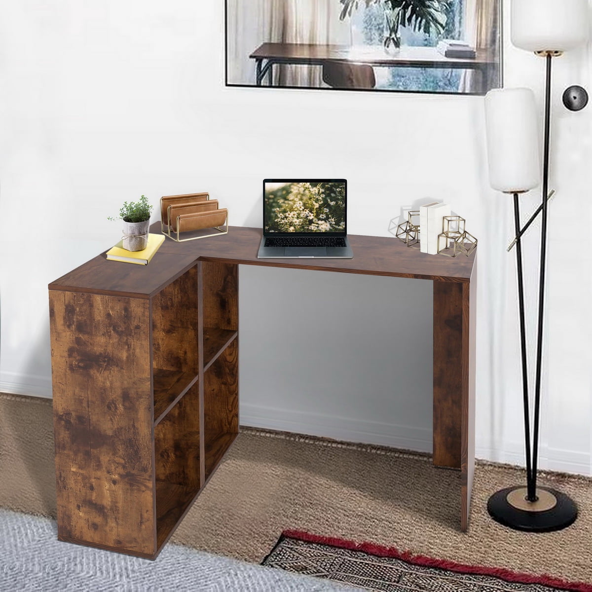 Furnibear L-Shaped Corner Desk Computer Desk Study Writing Desk with Shelf Reversible Laptop Notebook Table