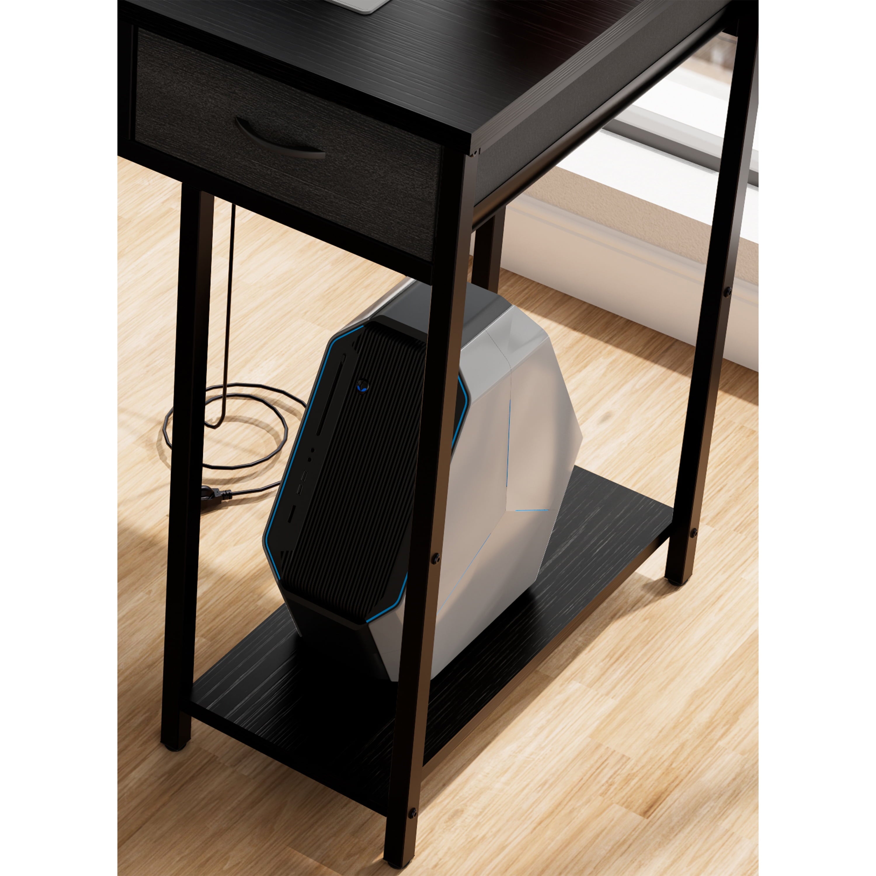 Furnibear 47in Computer Desk With Power Outlet,Writing Desk,Home Office desk, Black