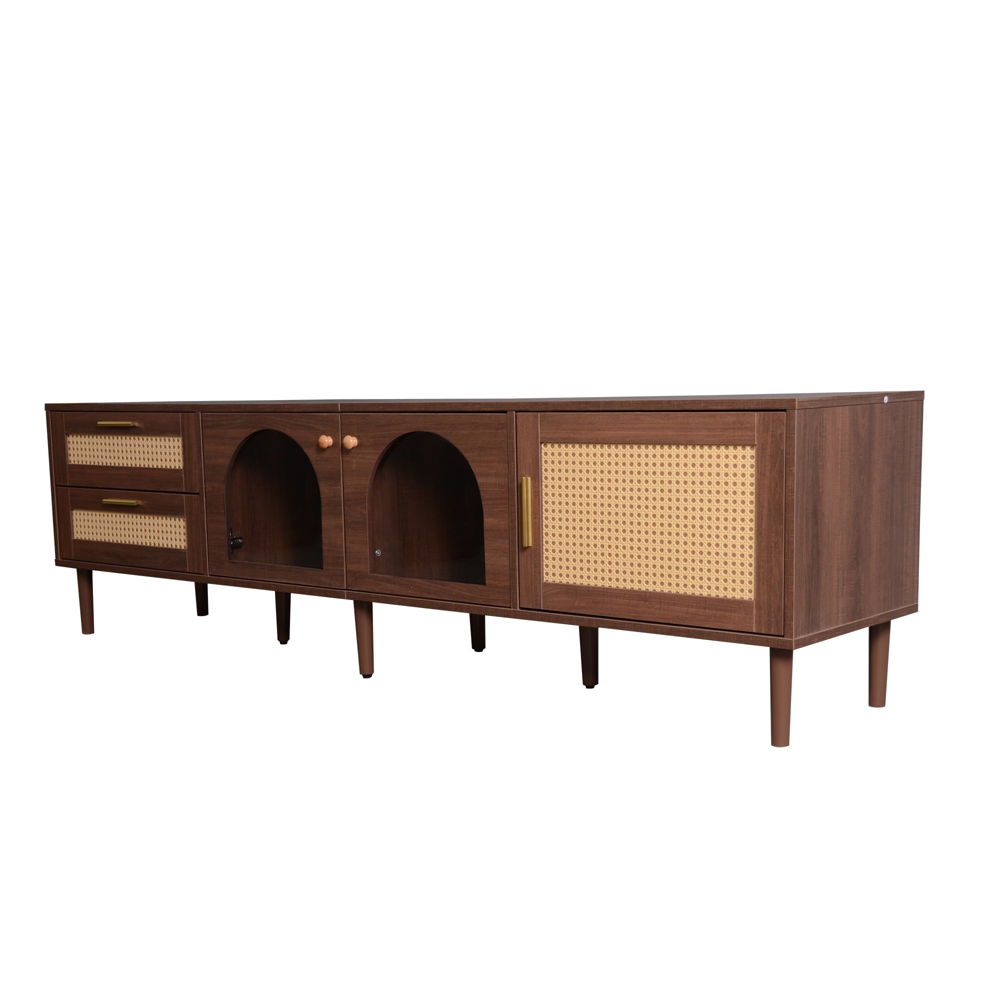 Furnibear Wood TV Stand with 2 Cabinets and Shelves
