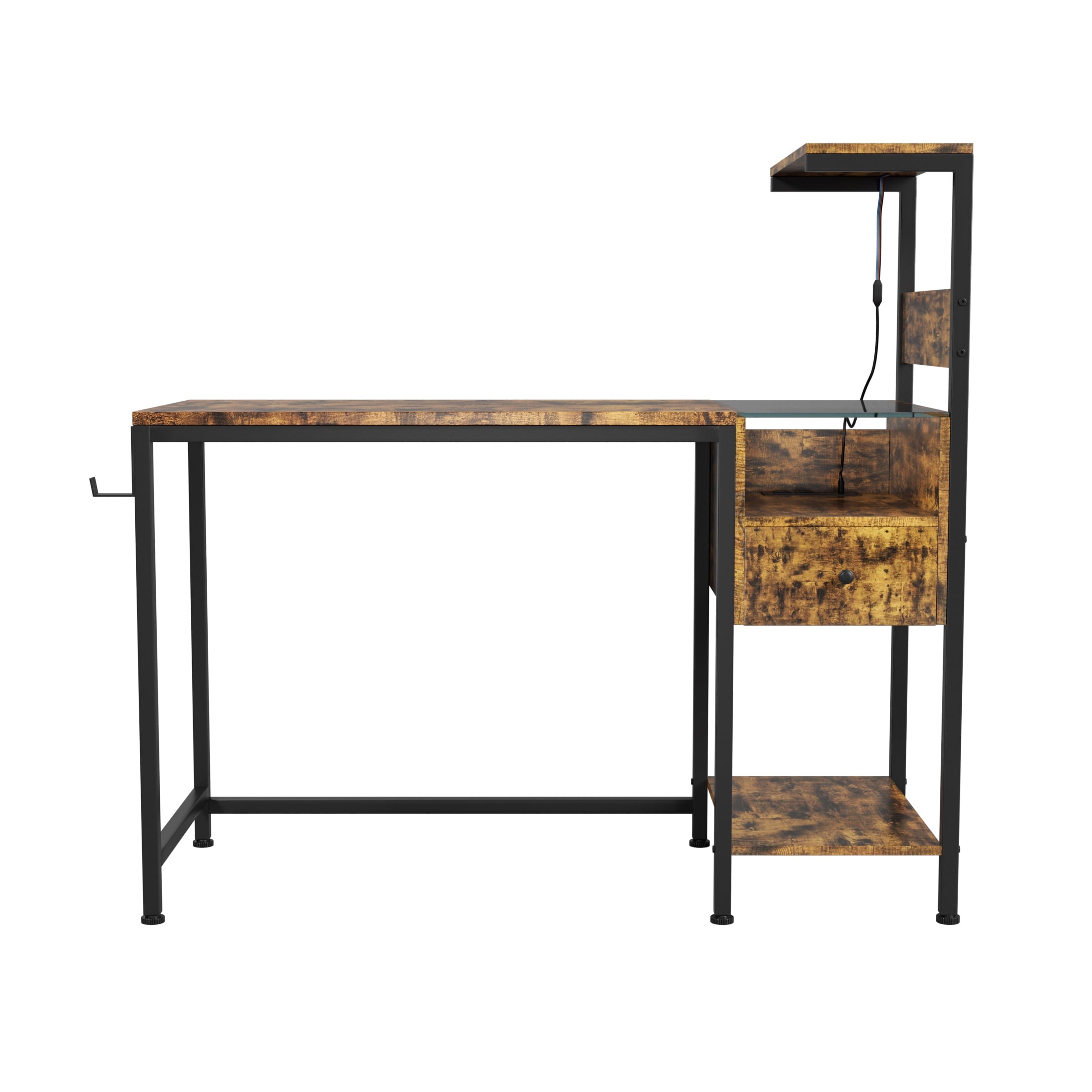 Furnibear Computer Desk with Power Outlet and Storage Shelves,Brown