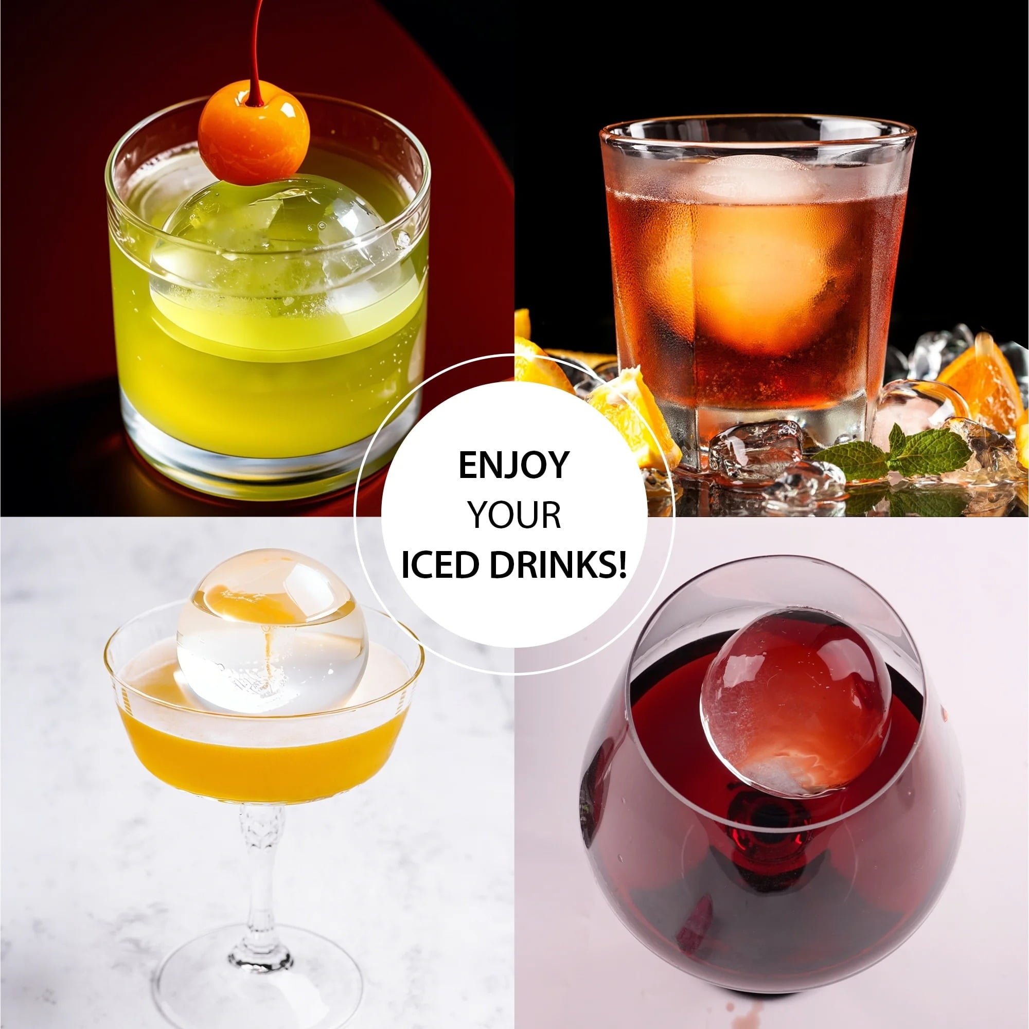 Furnibear 2.4 Inch Large Ice Ball Maker Mold for Whiskey - Crystal Clear Silicone, Easy Release, Odor-Proof,White