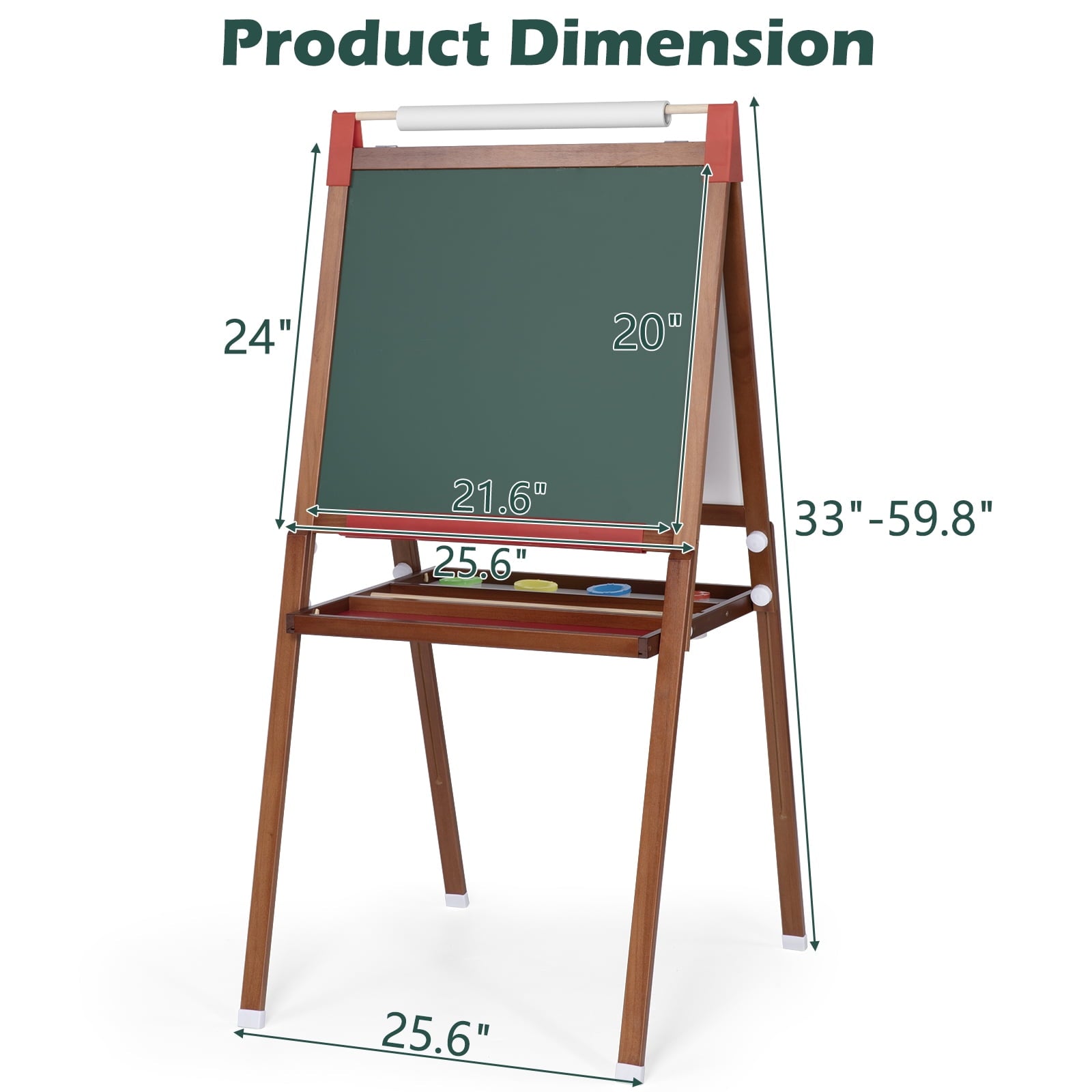 Furnibear Wooden Height-Adjustable Kids Art Easel (Fits Ages 3-12) - Double-Sided Magnetic Board (Dry Erase Whiteboard + Chalkboard), Smooth Burr-Free, Easy to Clean, Natural wood color
