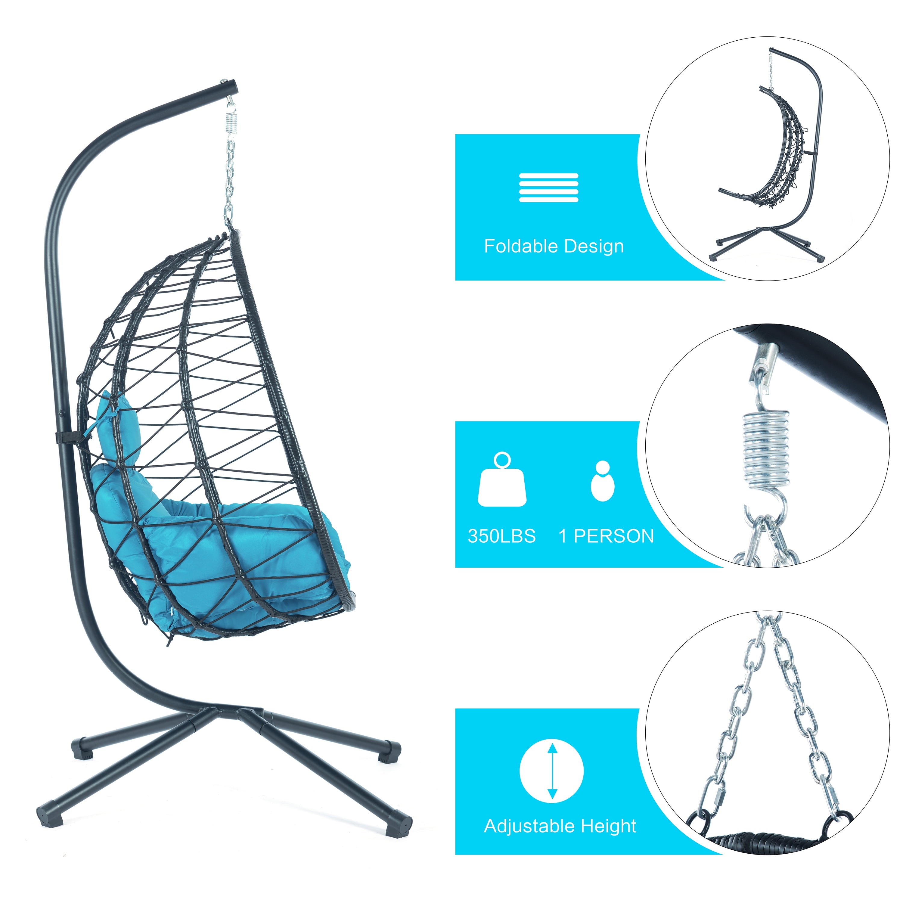 Furnibear Egg Chair with Stand,Patio Rattan Wicker Hanging Swing Egg Chair Hammock Chair for Bedroom Porch Garden,Thickened Aluminum Alloy Steel Frame