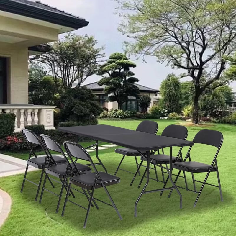 Furnibear 4 Pack Folding Chairs with Padded Vinyl Seat, Heavy-Duty Metal Frame, Supports 330 lbs, Portable & Lightweight,Black