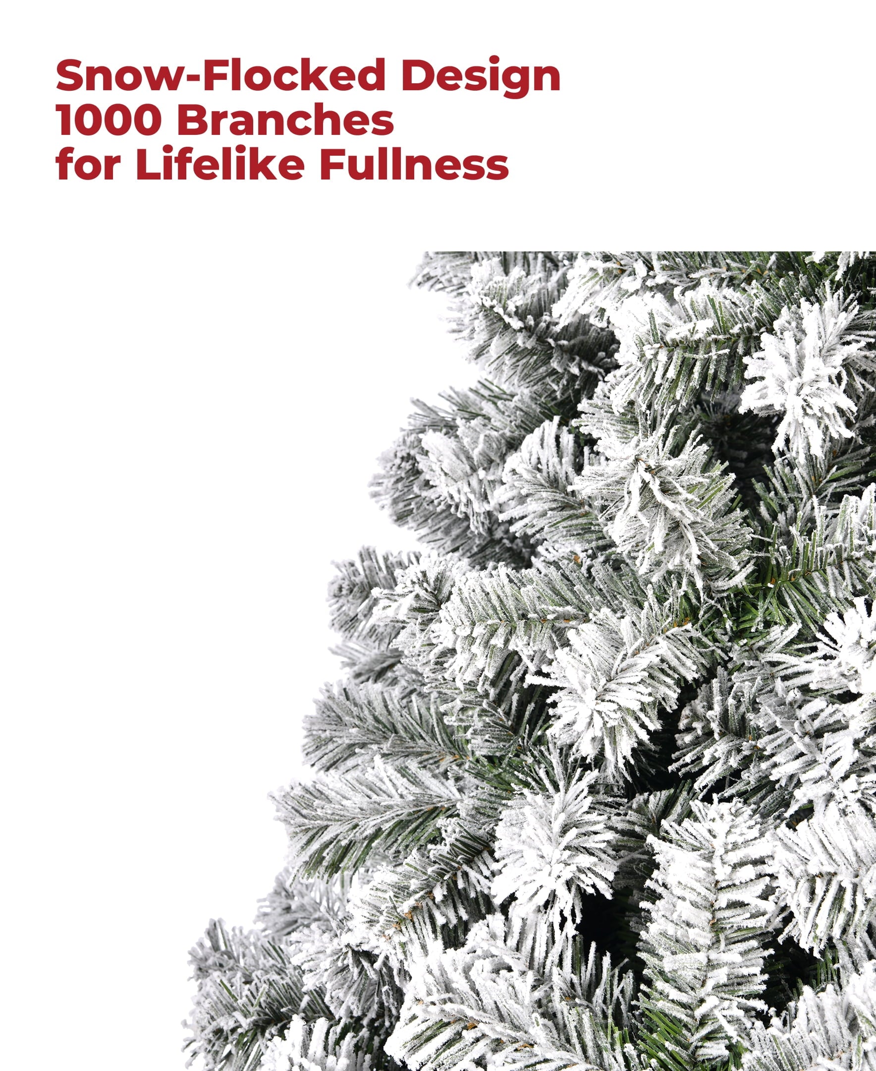 Furnibear 7.5ft Flocked Christmas Tree, 1405 Branch Tips Unlit Artificial Tree with Auto-Shaping