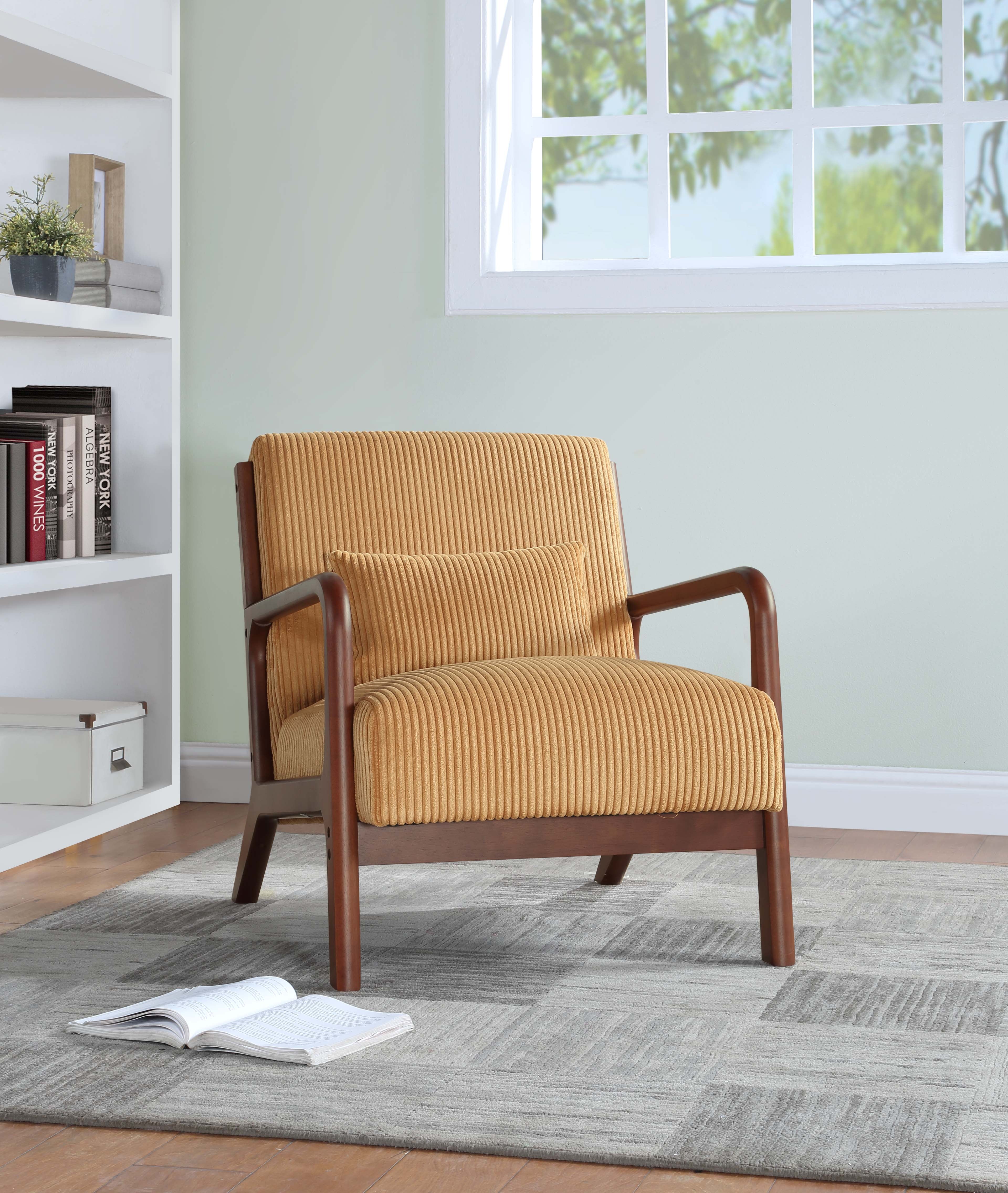 Furnibear Accent Chair, Thick Padded Corduroy Armchair with Solid Wood Frame - Easy Assembly,Yellow
