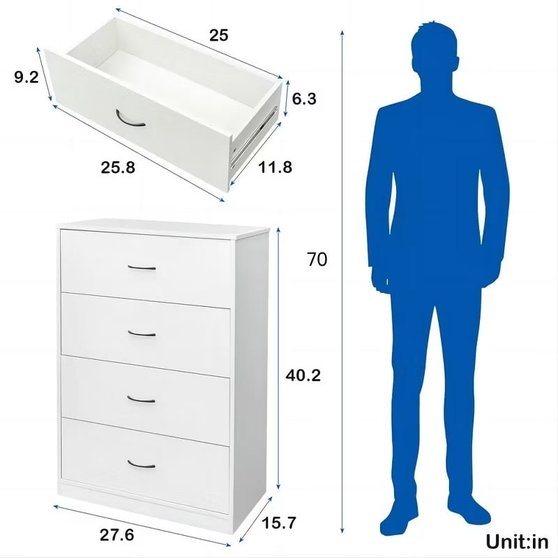 Furnibear Modern 4-Drawer Dresser for Bedroom, Compact Vertical Chest with Easy-Glide Handles, Space-Saving Wood Storage Cabinet in Light Gray ¨C Easy Assembly