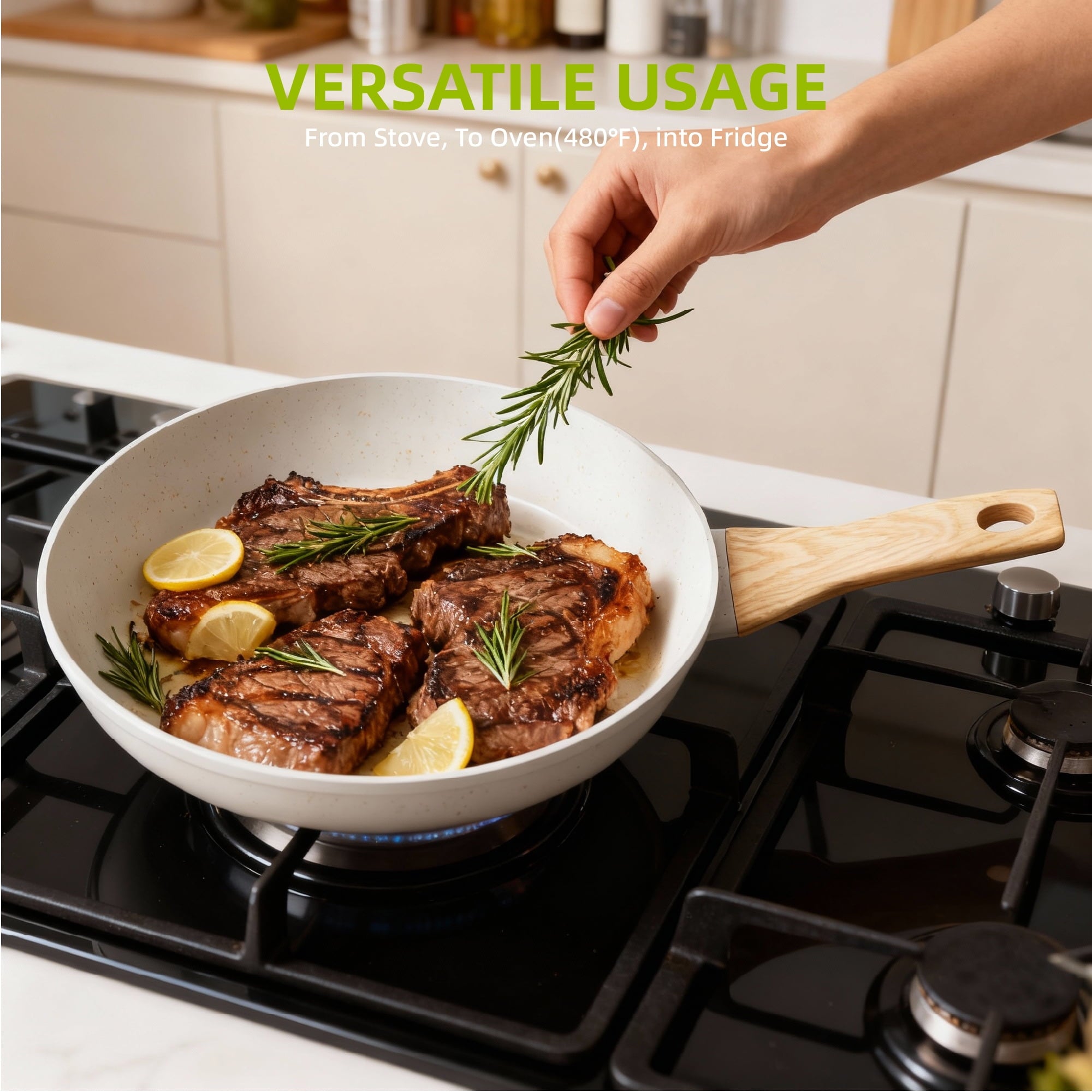 Furnibear 16pcs Nonstick Pots and Pans Set, Ceramic Cookware Set with Pots Protectors and Cooking Utensils, for RV and Camping White