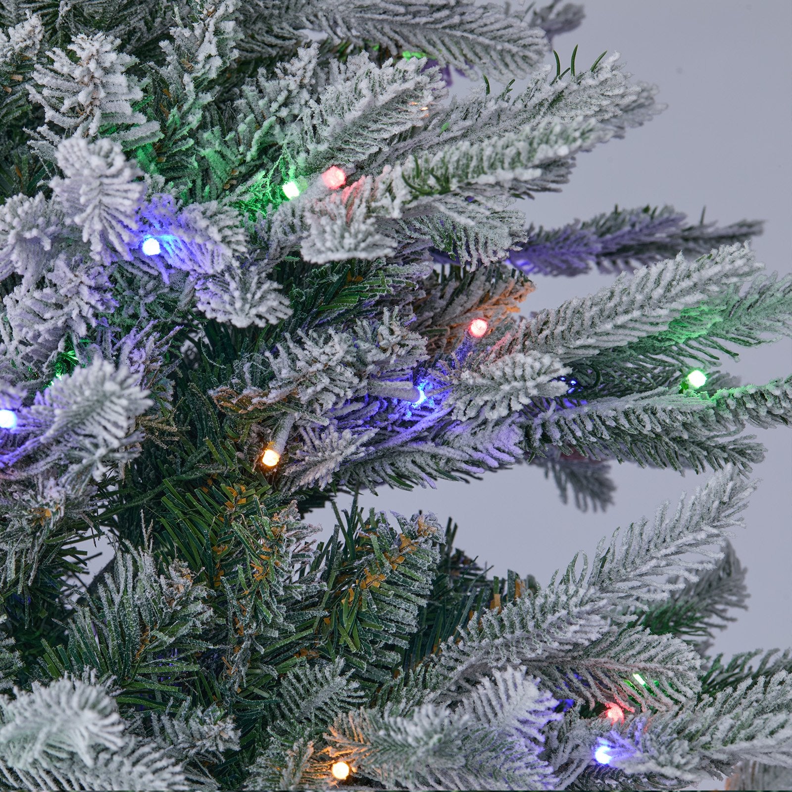 Furnibear 6ft Flocked Artificial Christmas Tree, Pre-Lit Christmas Trees with 300 LED Lights, White Multicolor, Easy Setup, Ideal for Holiday Decor
