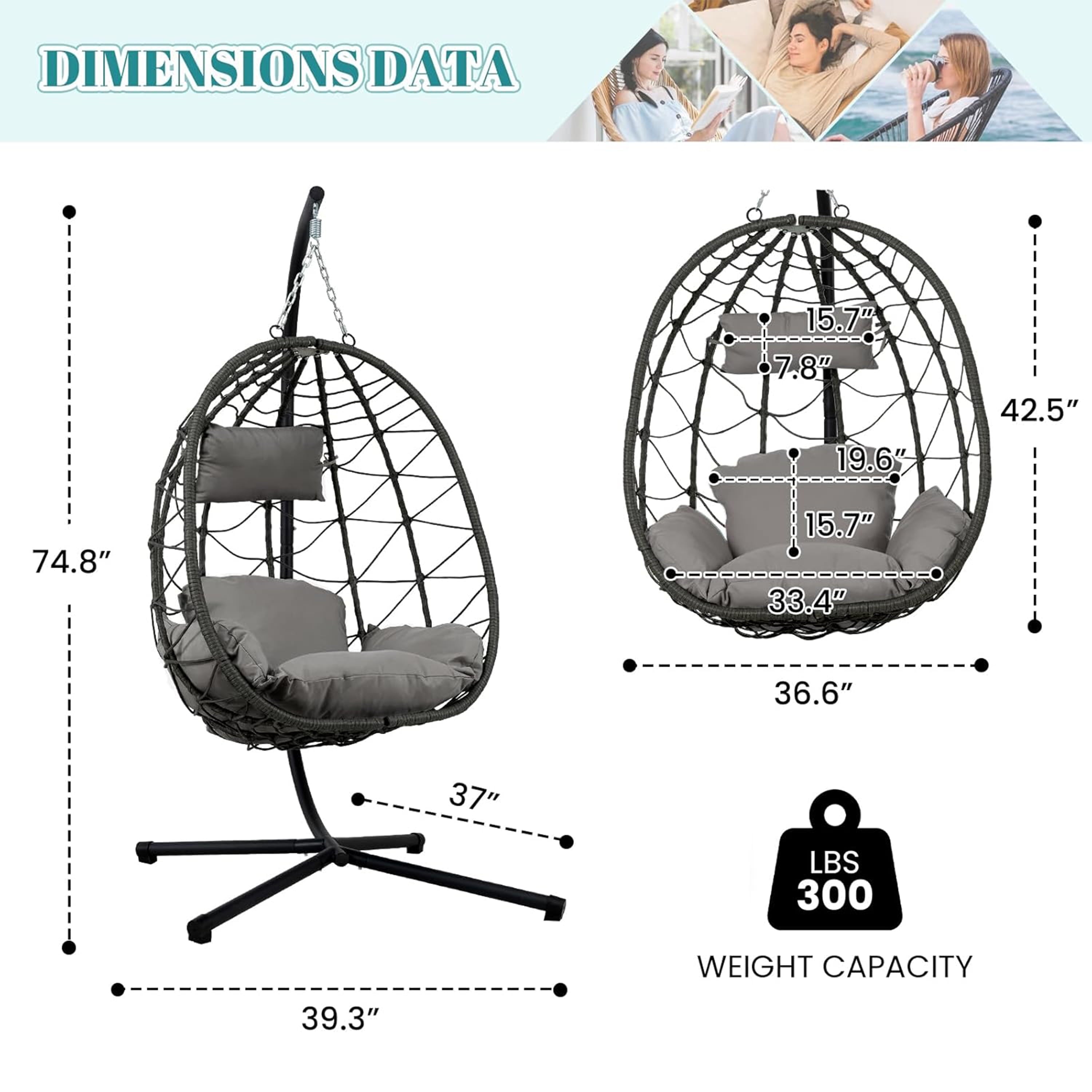 Furnibear Egg Chair with Stand,Patio Rattan Wicker Hanging Swing Egg Chair Hammock Chair for Bedroom Porch Garden,Thickened Aluminum Alloy Steel Frame