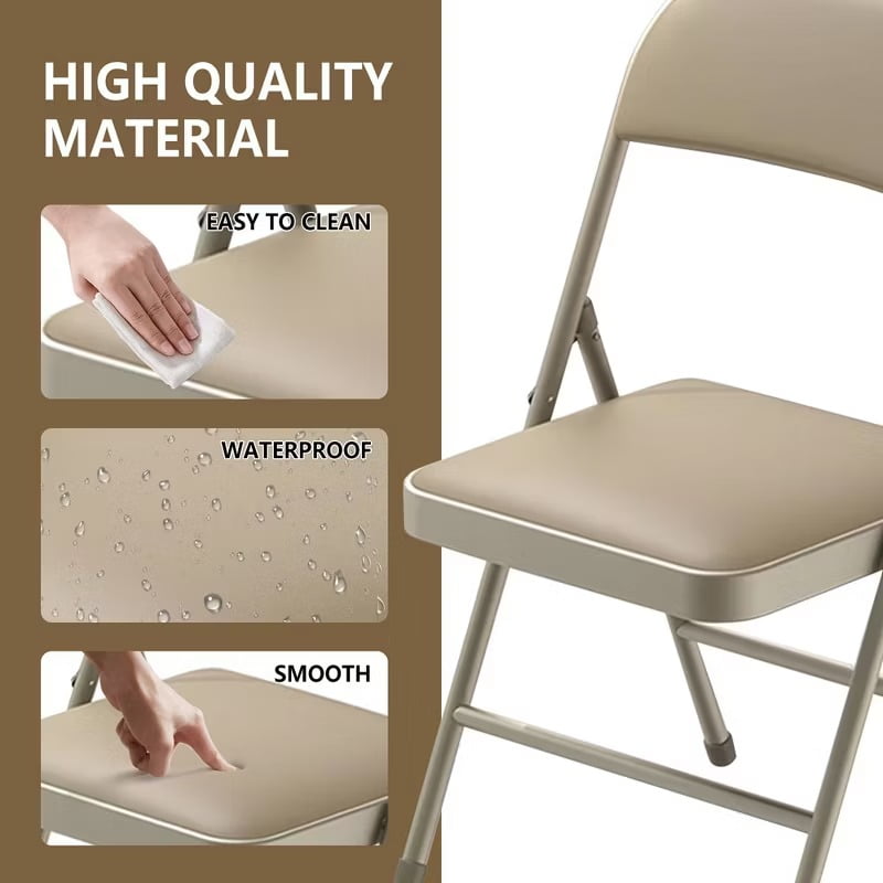Furnibear 6 Pack Folding Chairs with Padded Vinyl Seat, Heavy-Duty Metal Frame, Supports 330 lbs, Portable Lightweight,Brown