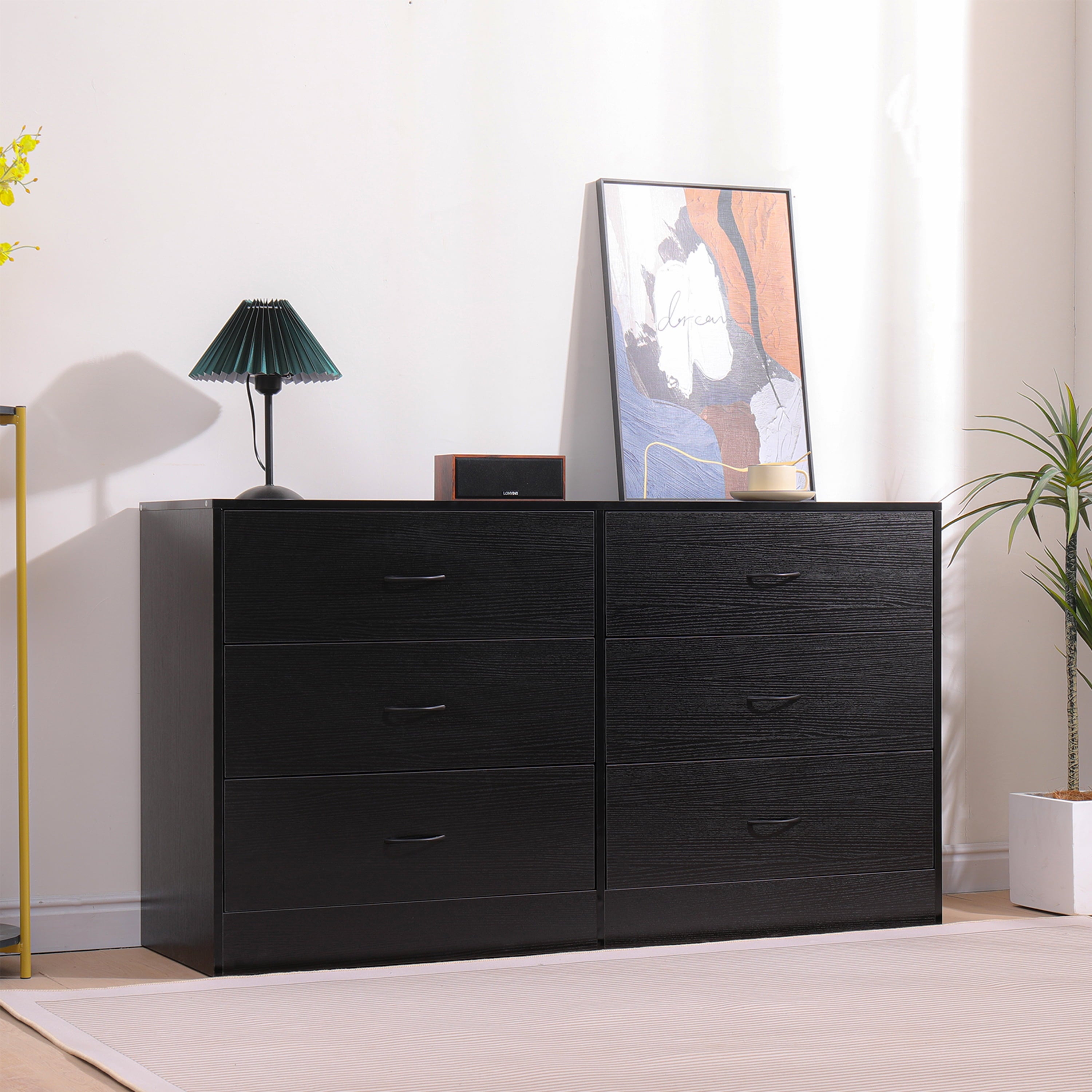 Furnibear 6 Drawer Dresser, Modern Wood Chest of Drawers Organizer Storage for Bedroom, Living Room, Porch, Black
