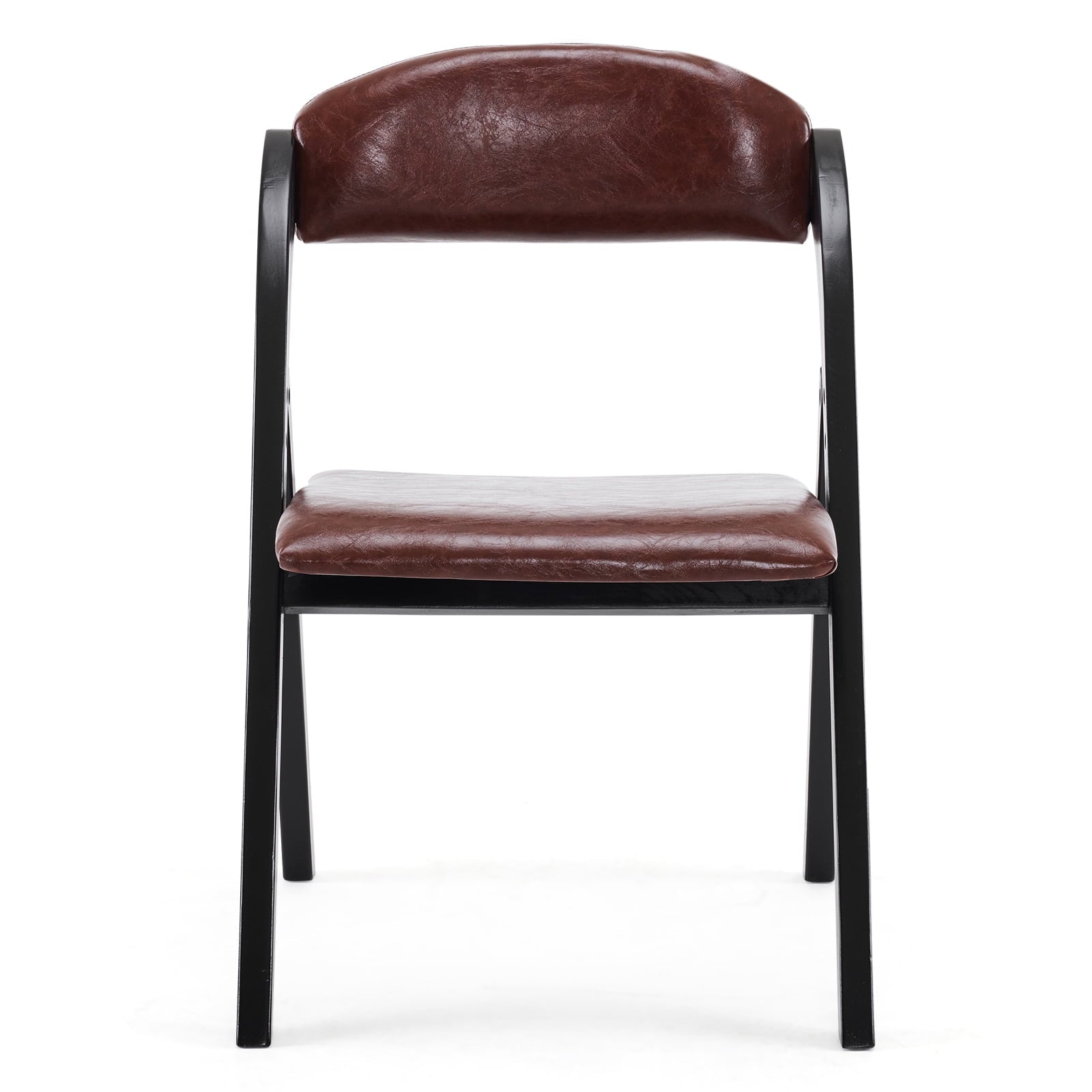 Furnibear Wood 2 Pack Folding Chairs, PU Leather Padded Protable Chairs