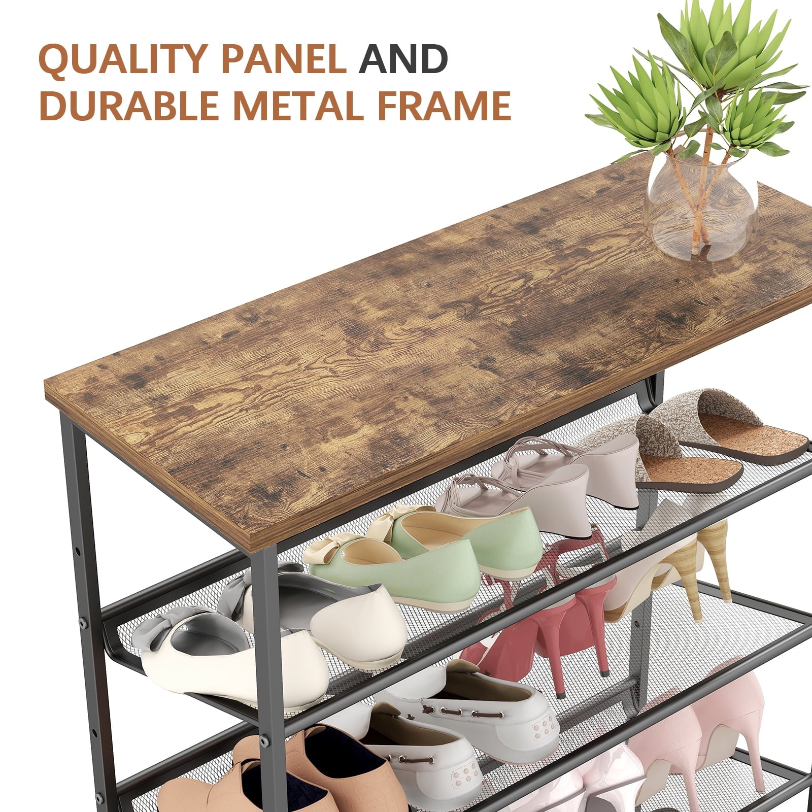 Furnibear 5-Tier Shoe Rack with Adjustable Flat/Slanted Shelves, Sturd