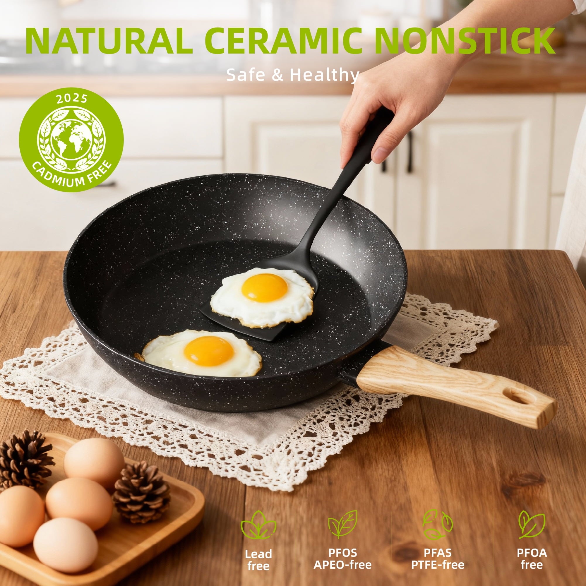 Furnibear 16pcs Nonstick Pots and Pans Set, Ceramic Cookware Set with Pots Protectors and Cooking Utensils, for RV and Camping Balck