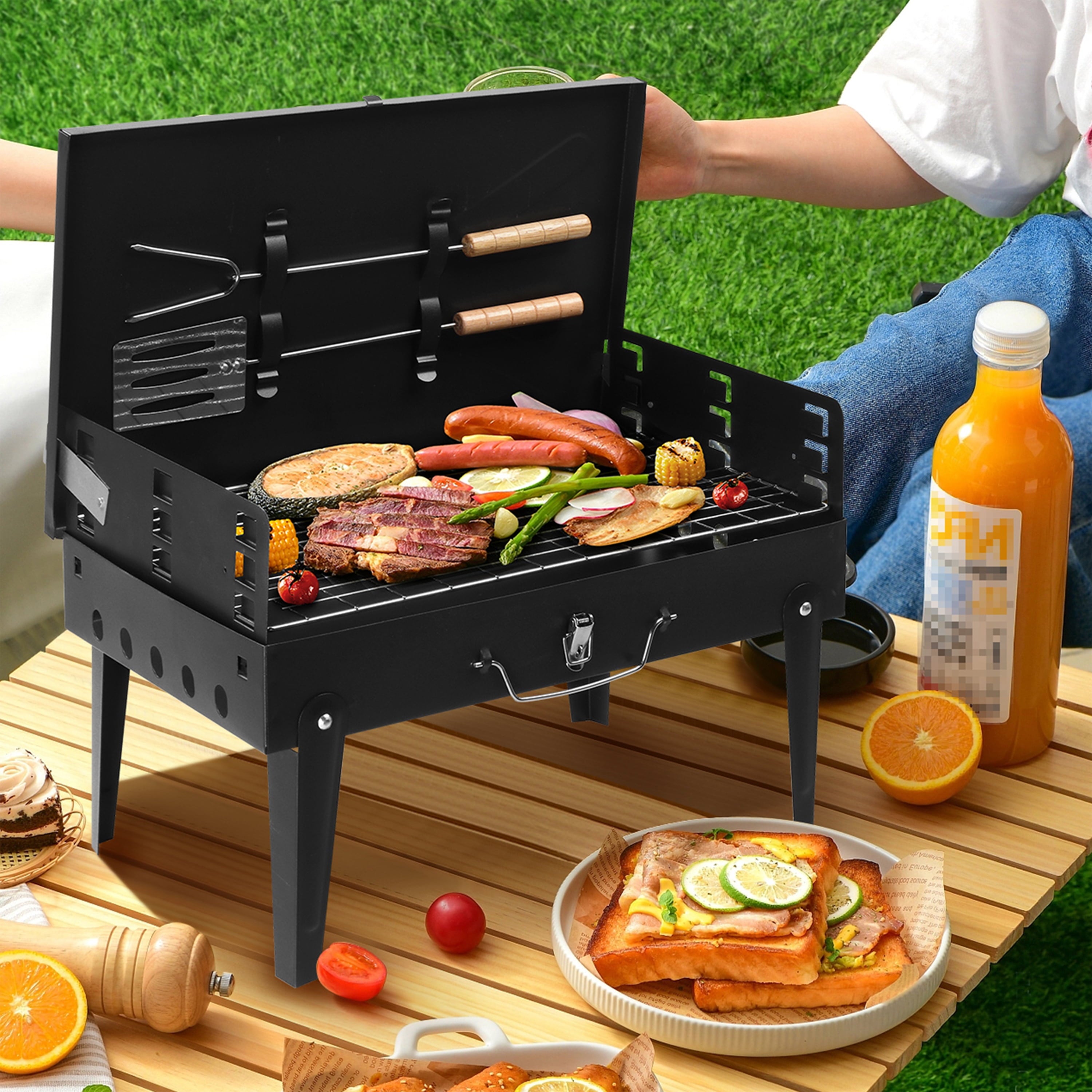 Furnibear Portable Charcoal Grill, Foldable Stainless Steel BBQ Grill Kit, Mini Tabletop Grill for Outdoor Camping, Patio and Picnic