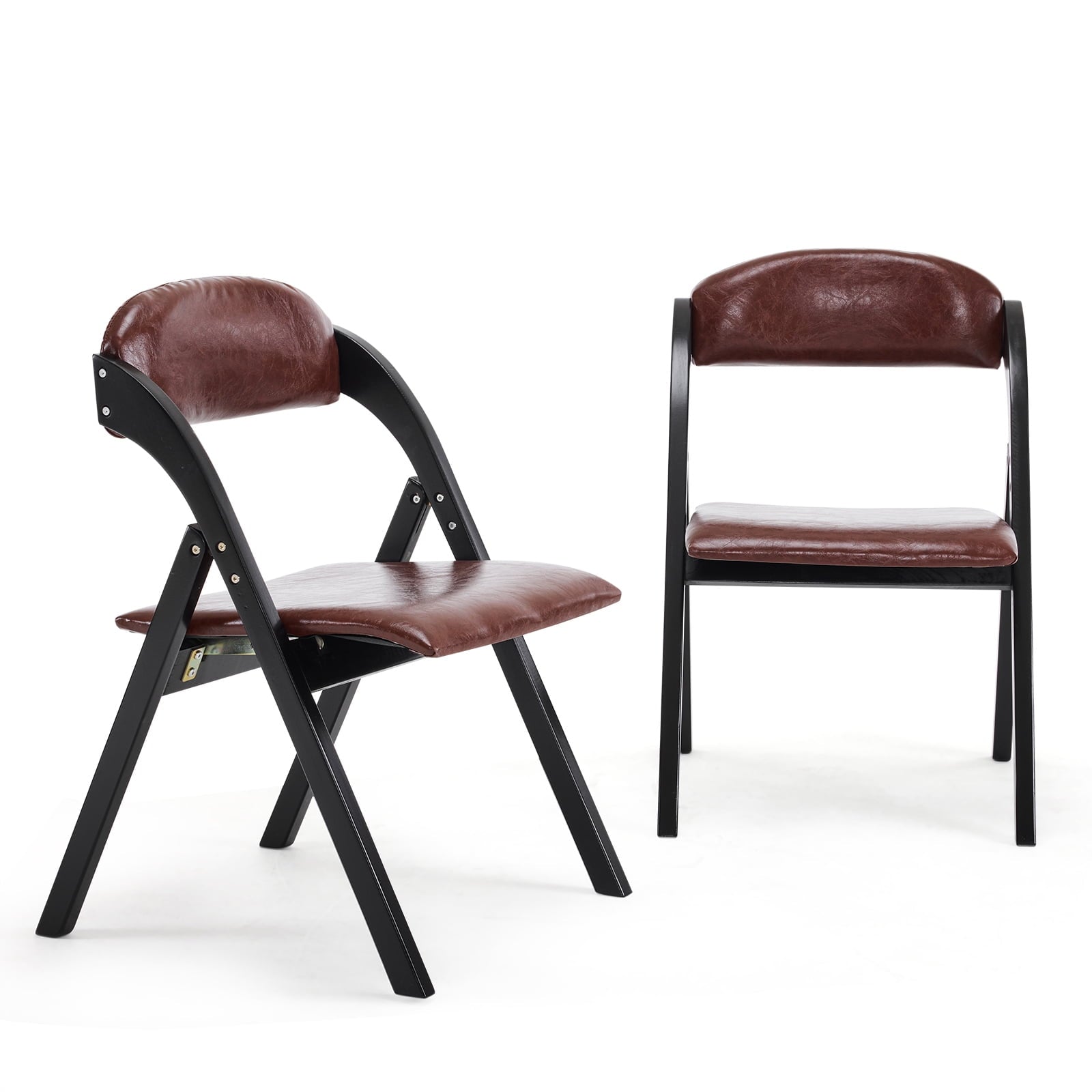 Furnibear Wood 2 Pack Folding Chairs, PU Leather Padded Protable Chairs