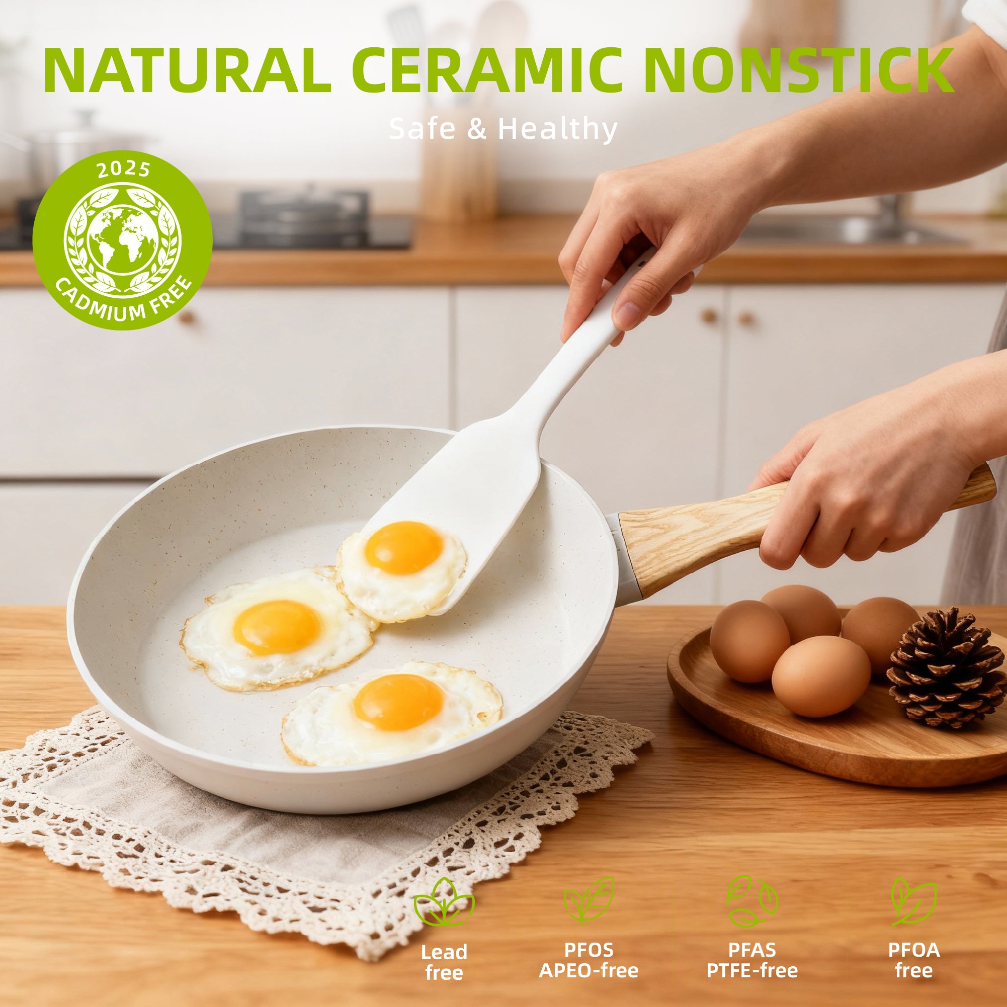 Furnibear 16pcs Nonstick Pots and Pans Set, Ceramic Cookware Set with Pots Protectors and Cooking Utensils, for RV and Camping White