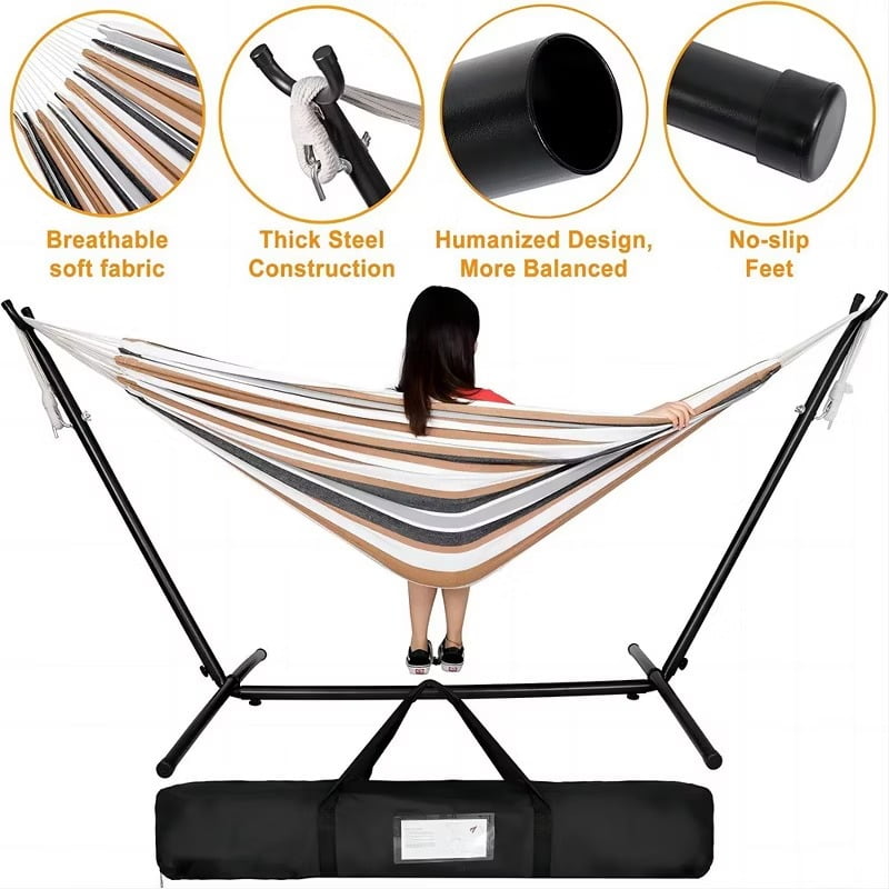 Furnibear 2-Person Hammock Mold Kit with Stand ¨C 450 lb Heavy-Duty Brazilian Cotton, Stripe Pattern, 3-Min Tool-Free Setup, Carry Bag for Patio/Camping
