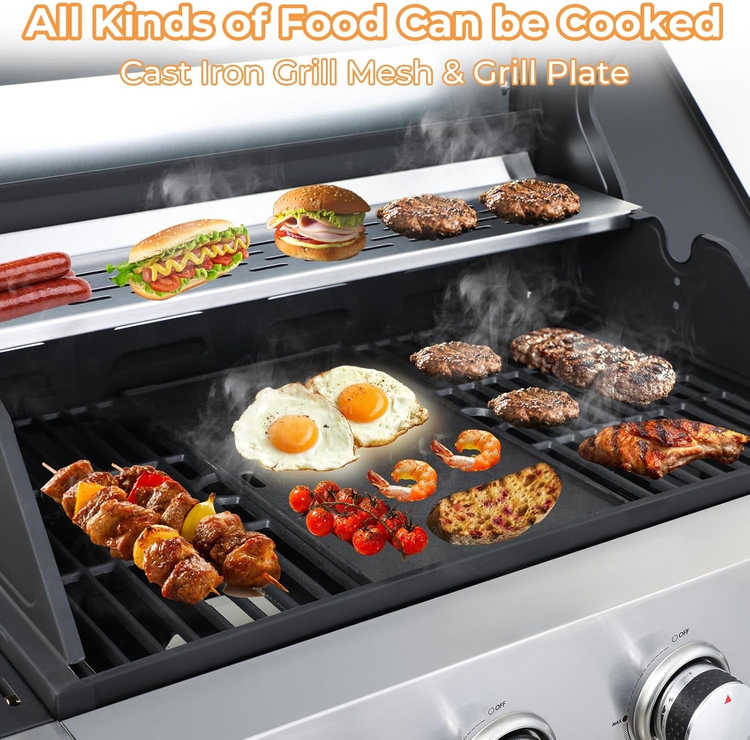 Furnibear 4-Burner Gas Grill Side Burner, Propane Stainless Steel BBQ Grill with Porcelain-Enameled Cast Iron Grates, 46790 BTU Barbecue Grill for Outdoor Cooking