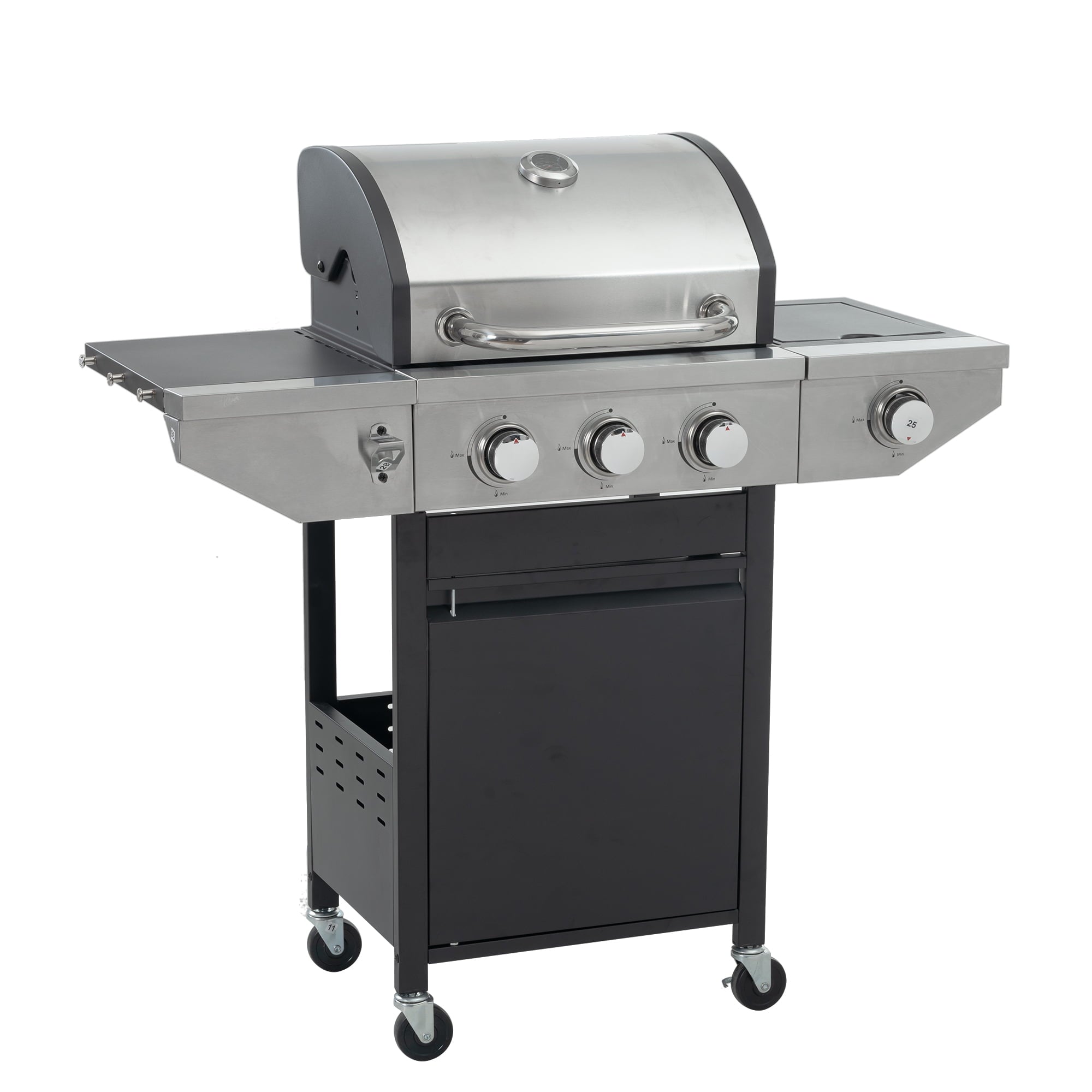 Furnibear Propane Grill, 3 Burner Barbecue Grill Stainless Steel Gas Grill with Side Burner, 37,000 BTU Outdoor Cooking