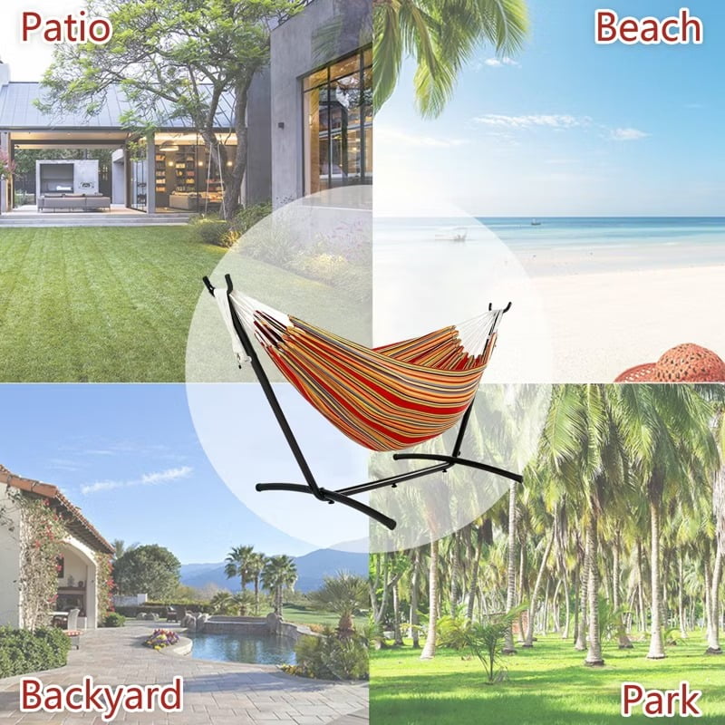 Furnibear 2-Person Brazilian Hammock with Adjustable Steel Stand - Stylish Cotton/Polyester Bed, 600lb Capacity, Space-Saving Design & Storage Bag