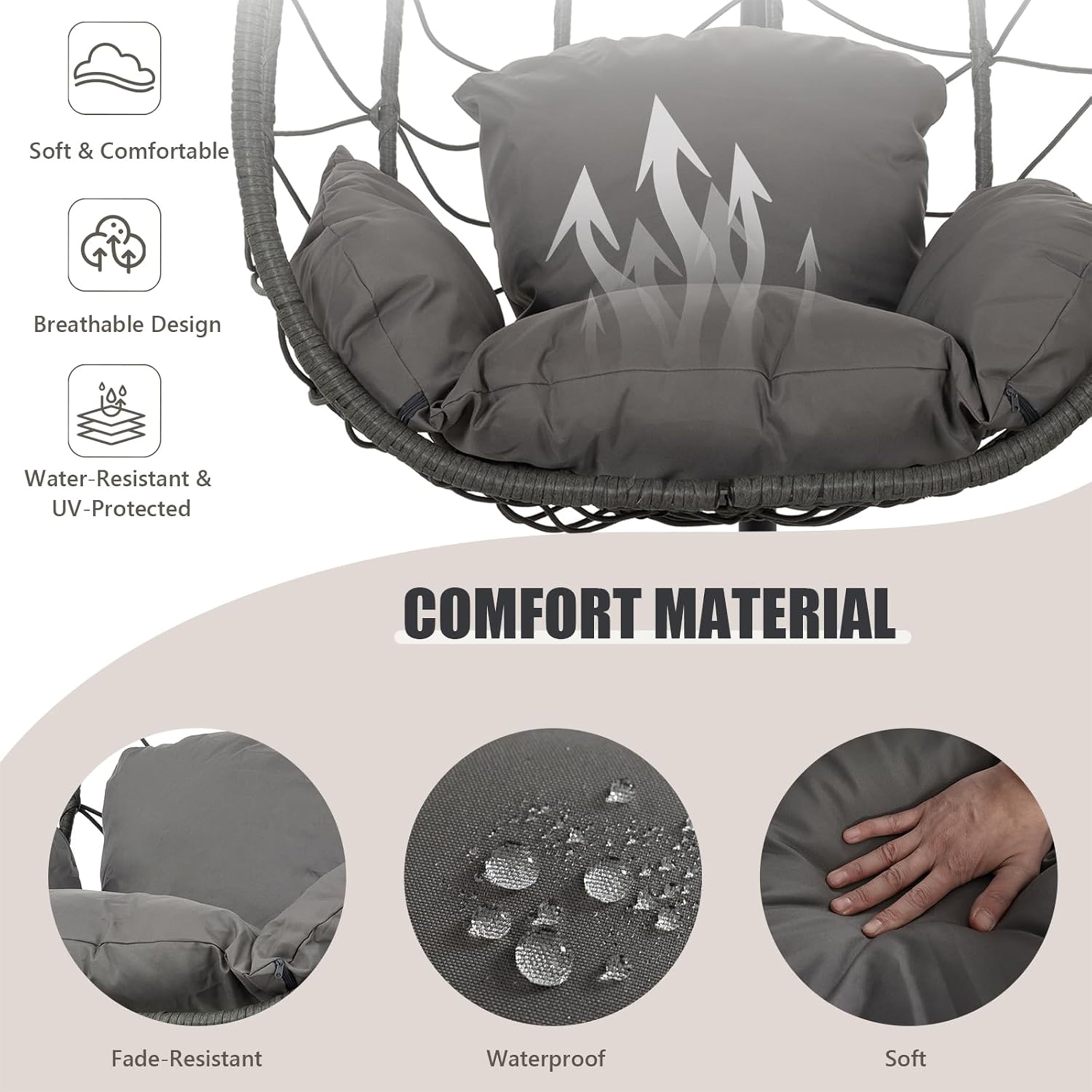 Furnibear Egg Chair with Stand,Patio Rattan Wicker Hanging Swing Egg Chair Hammock Chair for Bedroom Porch Garden,Thickened Aluminum Alloy Steel Frame