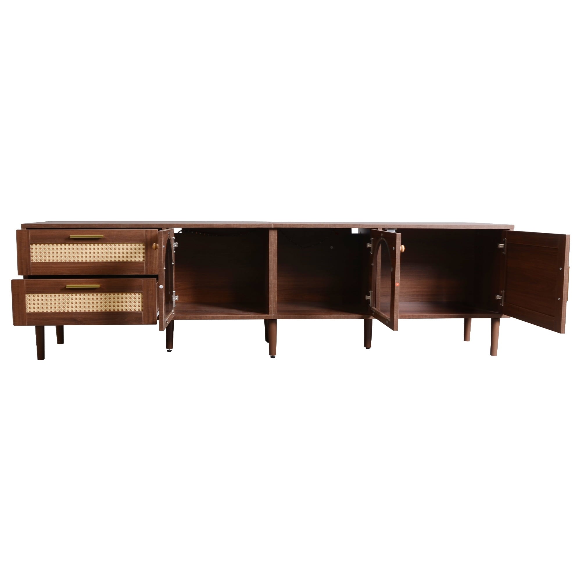 Furnibear Wood TV Stand with 2 Cabinets and Shelves
