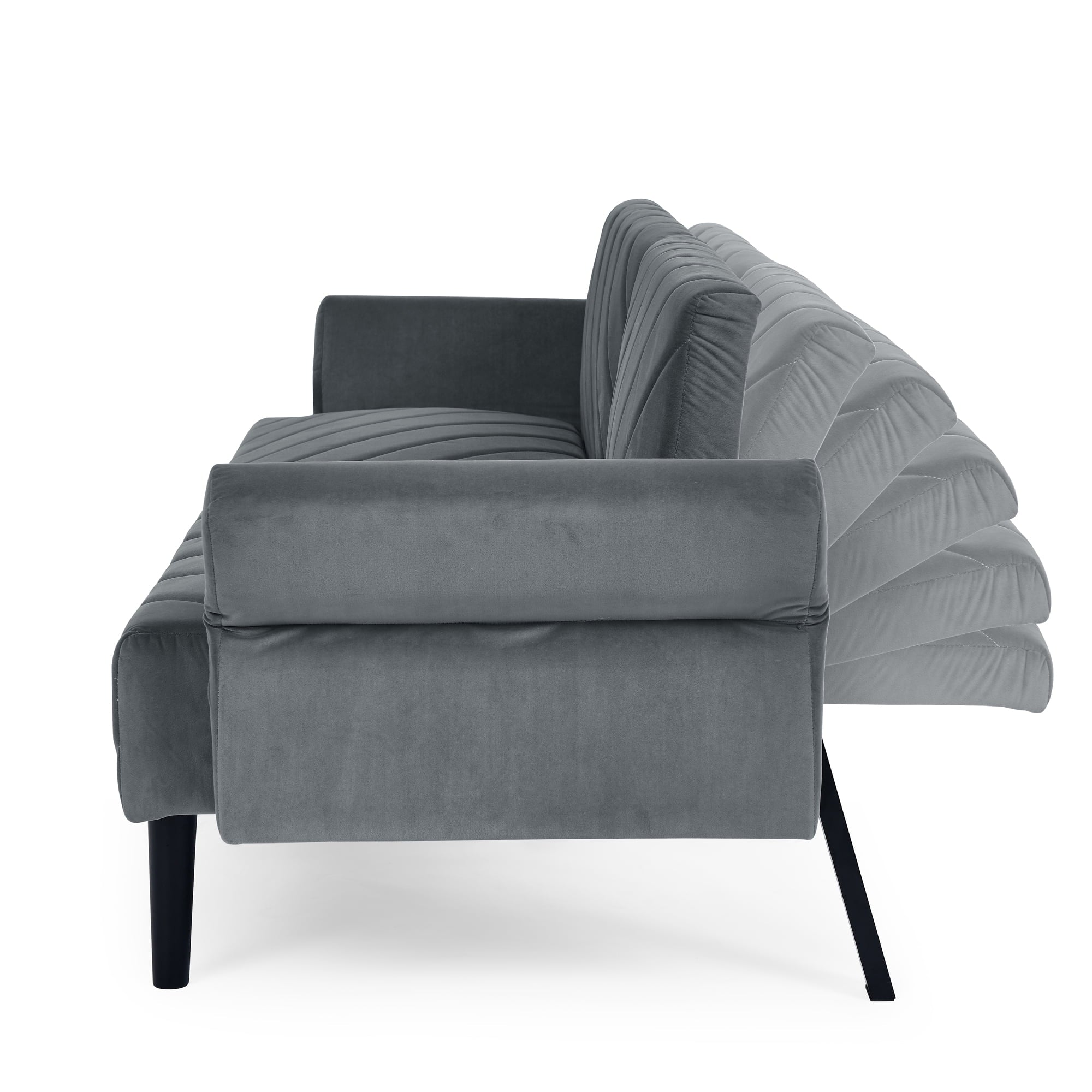 Furnibear 87in Futon Sofa Bed, Velvet Fabric Comfy Futon Couch Bed, Convertible Sleeper Sofa with Adjustable Backrestand Armrests, Modern Loveseat Sleeper for Living Room, Bedroom