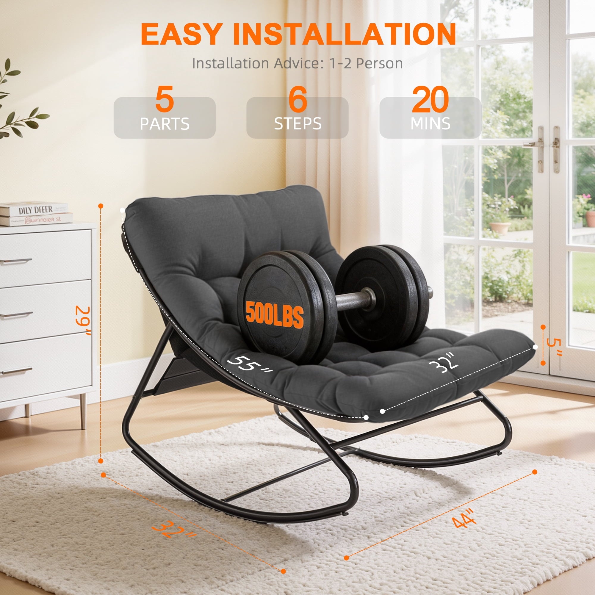 Furpro Rocking Chair Furnibear Oversized Outdoor Rocking Chair,Patio Rocker with Thick Cush