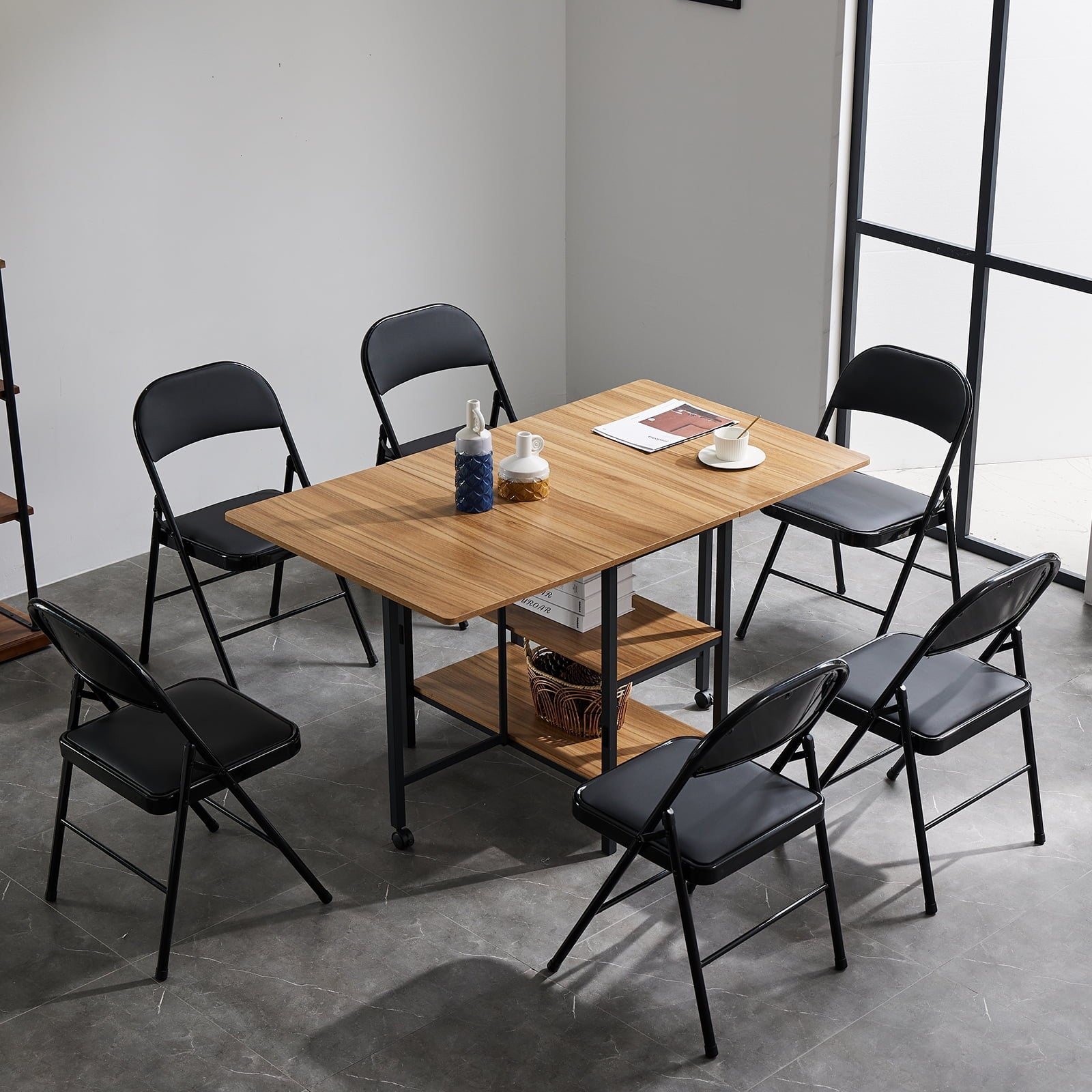 Furnibear 6 Pack Folding Chairs, Leather Padded Cushion Chairs with Comfortable Cushion and Stainless Steel Frame for Home and Office, for Indoor and Outdoor Events