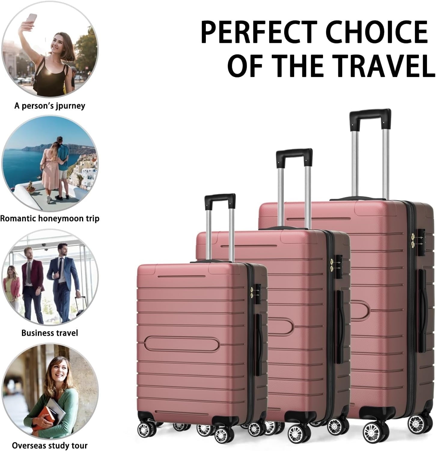 Furnibear Luggage Set 20/24/28 Inch 3 Piece - Hard Shell Suitcases with Spinner Wheels & TSA Lock, Lightweight Durable Luggage Set of 3 (Rose Pink), Rose Pink