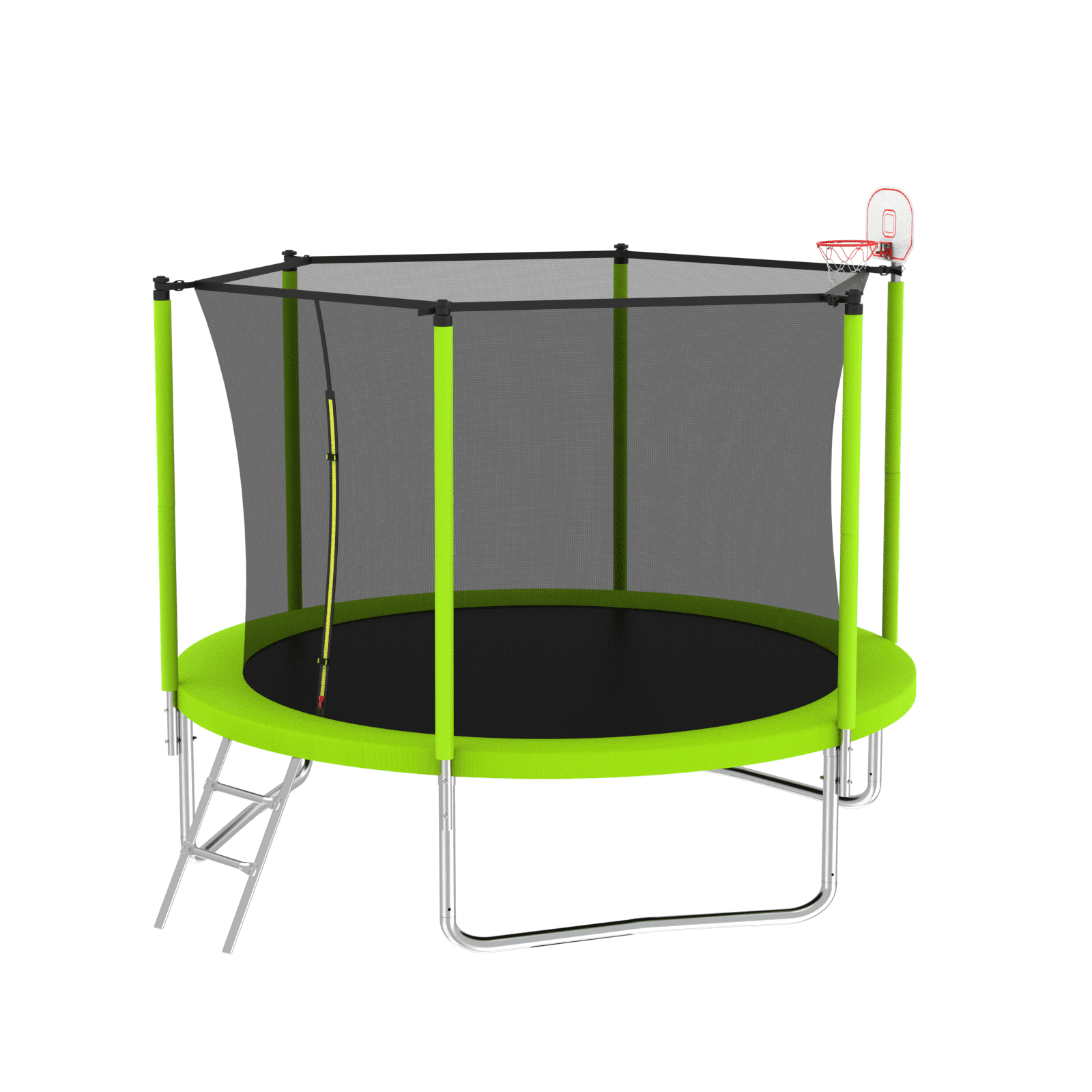 Furnibear 8FT Trampoline, Basketball Hoop and Ladder, Outdoor Trampoline with Safety Enclosure,Fast Assembly for Backyard Fun