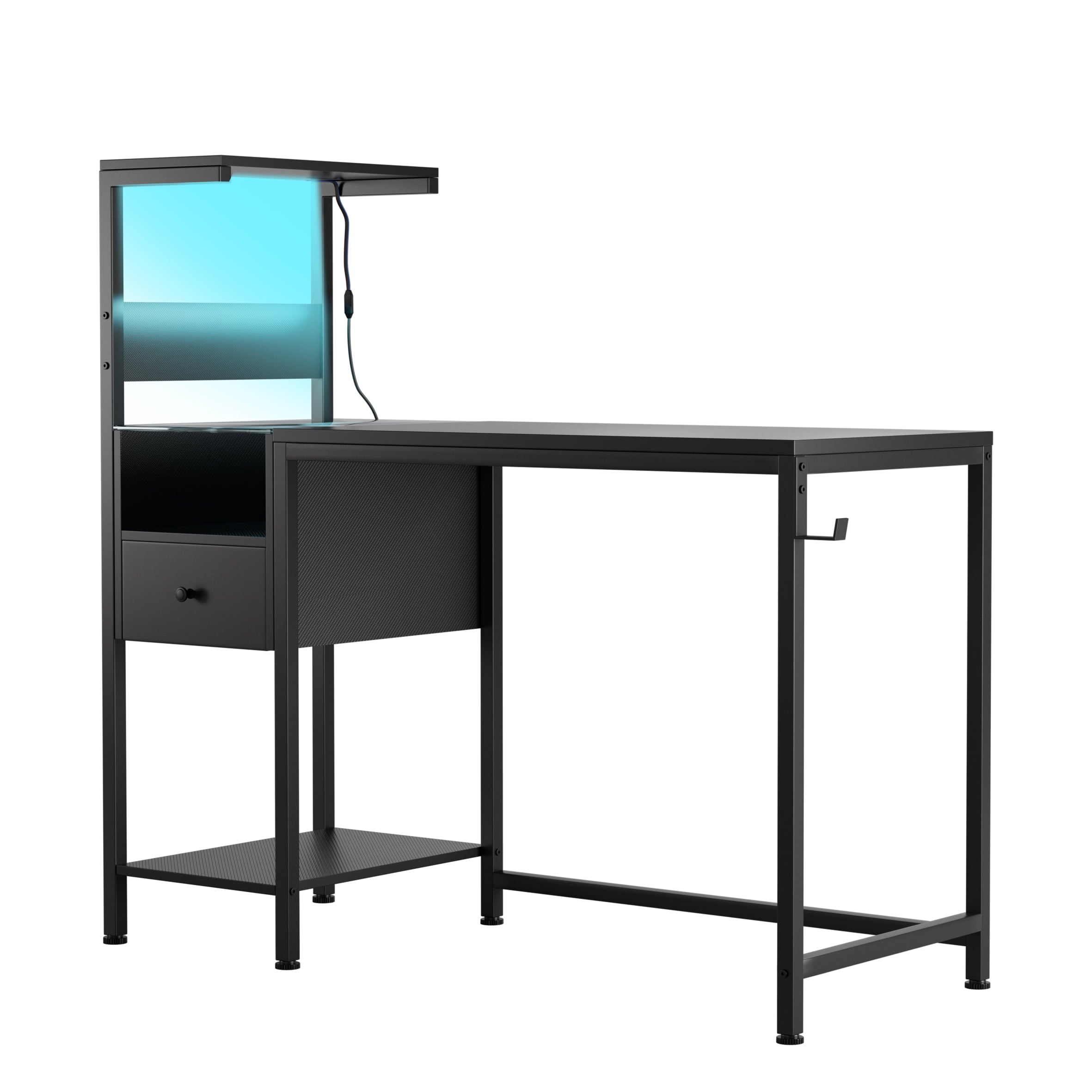Furnibear Computer Desk with Power Outlet and Storage Shelves, Black