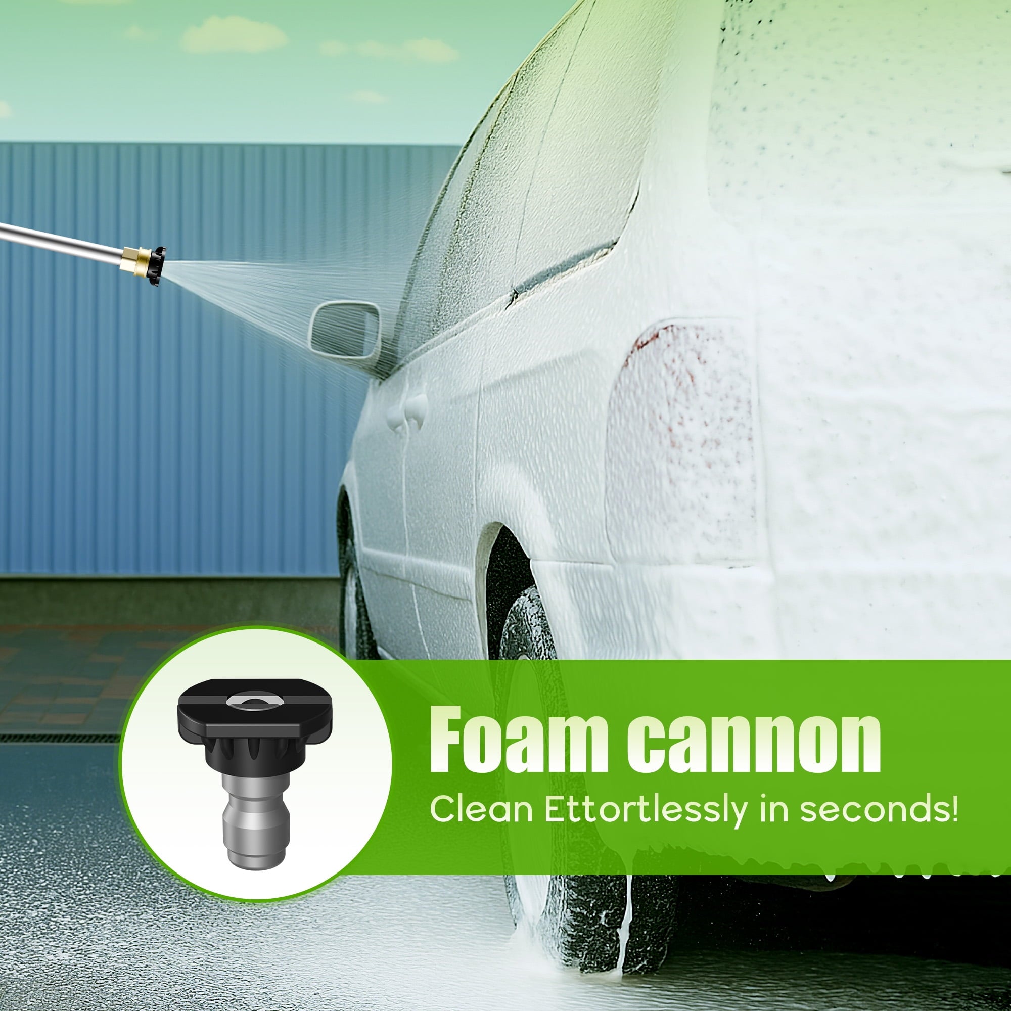 Furnibear 3800 PSI Electric Pressure Washer - Lightweight with Wheels, Easy to Assemble, 2.0GPM, Includes 5 Nozzles for Cars, Fences, Driveways, Green