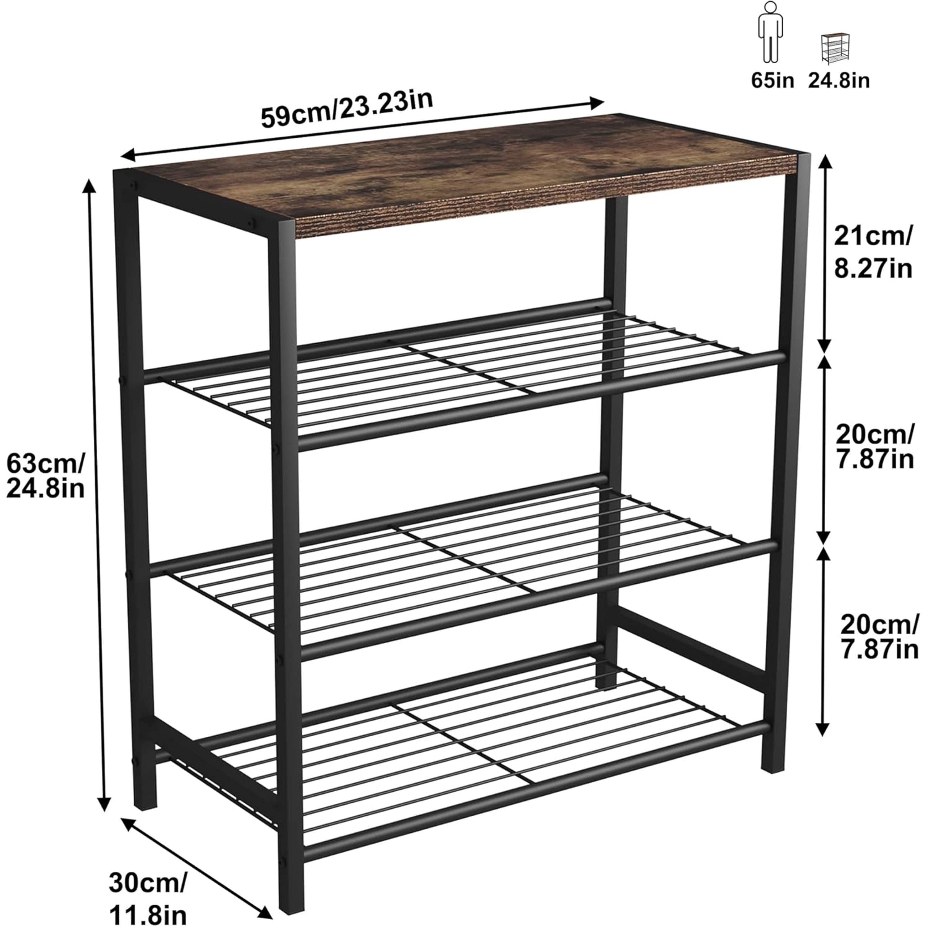 Furnibear 4-Tier Shoe Rack Organizer, Shoe Tower for Closet, Shoe Storage Shelf with MDF Top Board, Entryway Shoes Organizer