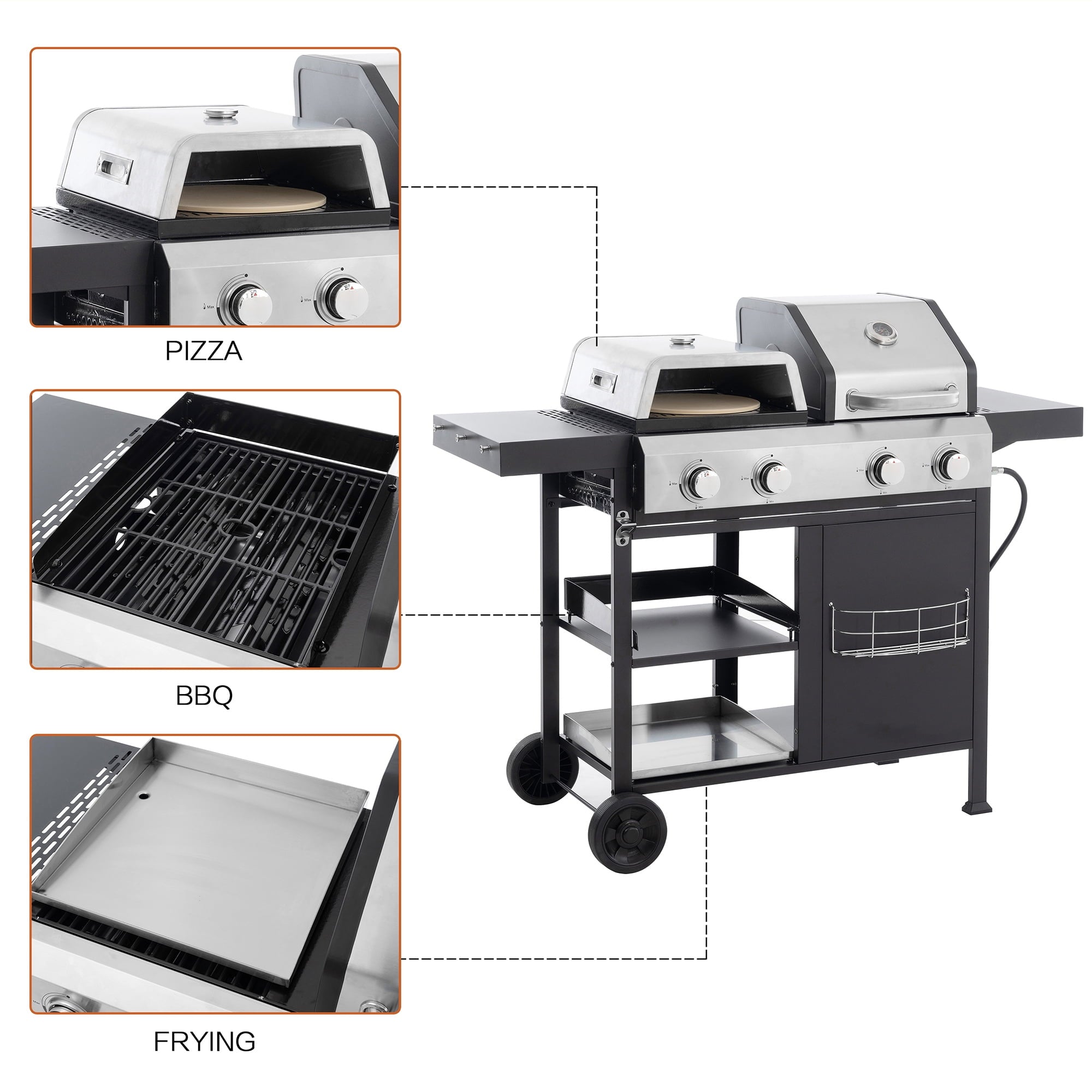 Furnibear 2+2 Multi-function Burner Gas Grill and Griddle, Stainless Steel Cover for Outdoor Cooking While Camping