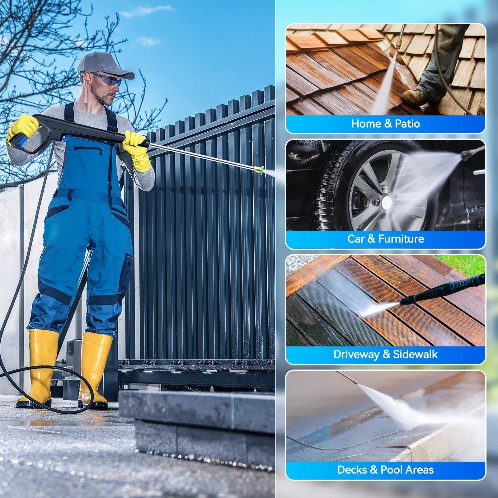 Electric Pressure Washer, Furnibear 2.6 GPM Power Washer with 5 Quick Connect Nozzles, High Pressure Cleaning Machine with Foam Cannon for Cars, Fences, Patios, Decks, Patios and Driveway(Blue)