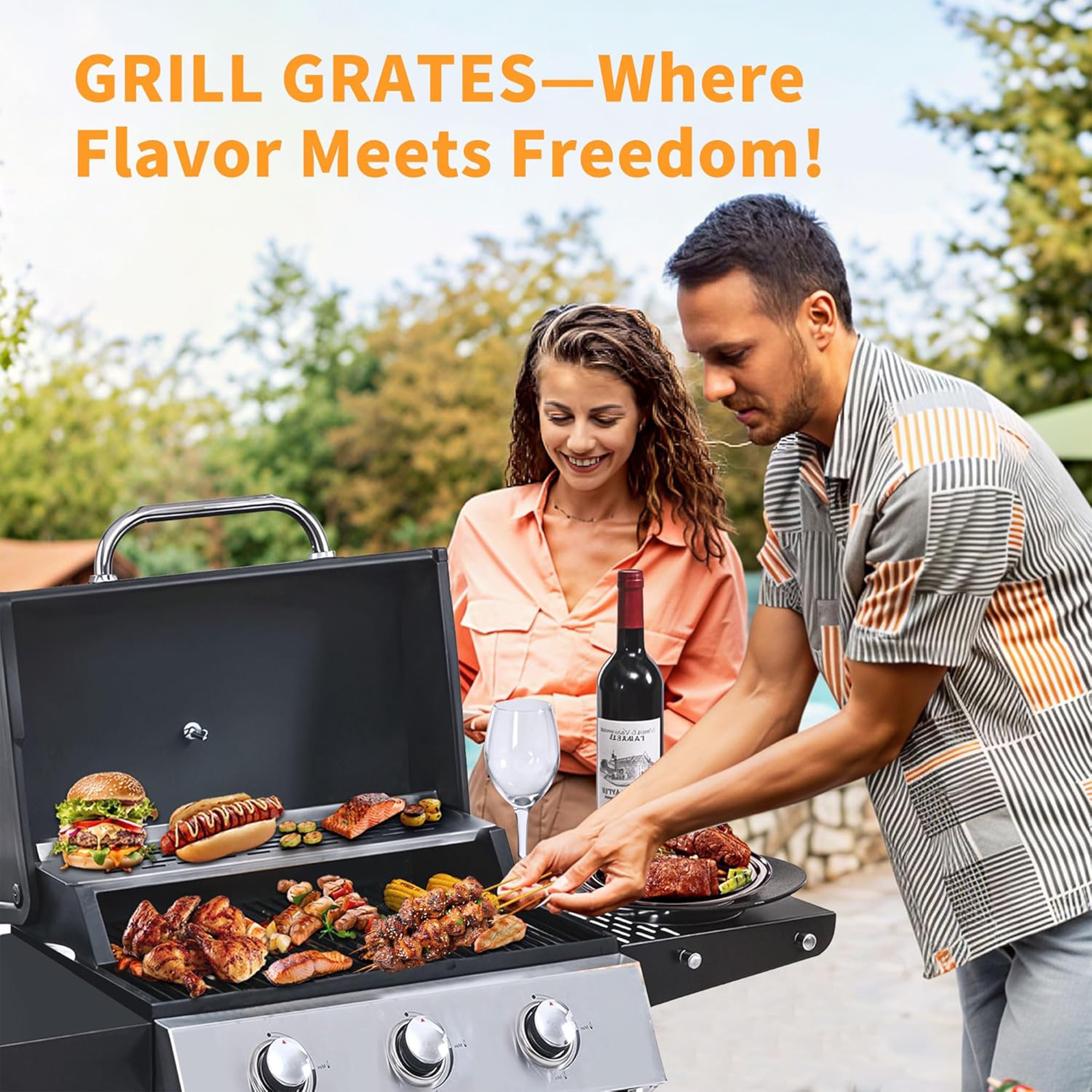 Furnibear 3 Burner BBQ Propane Gas Grill, Stainless Steel 26,000 BTU Patio Garden Barbecue Grill with Two Foldable Shelves