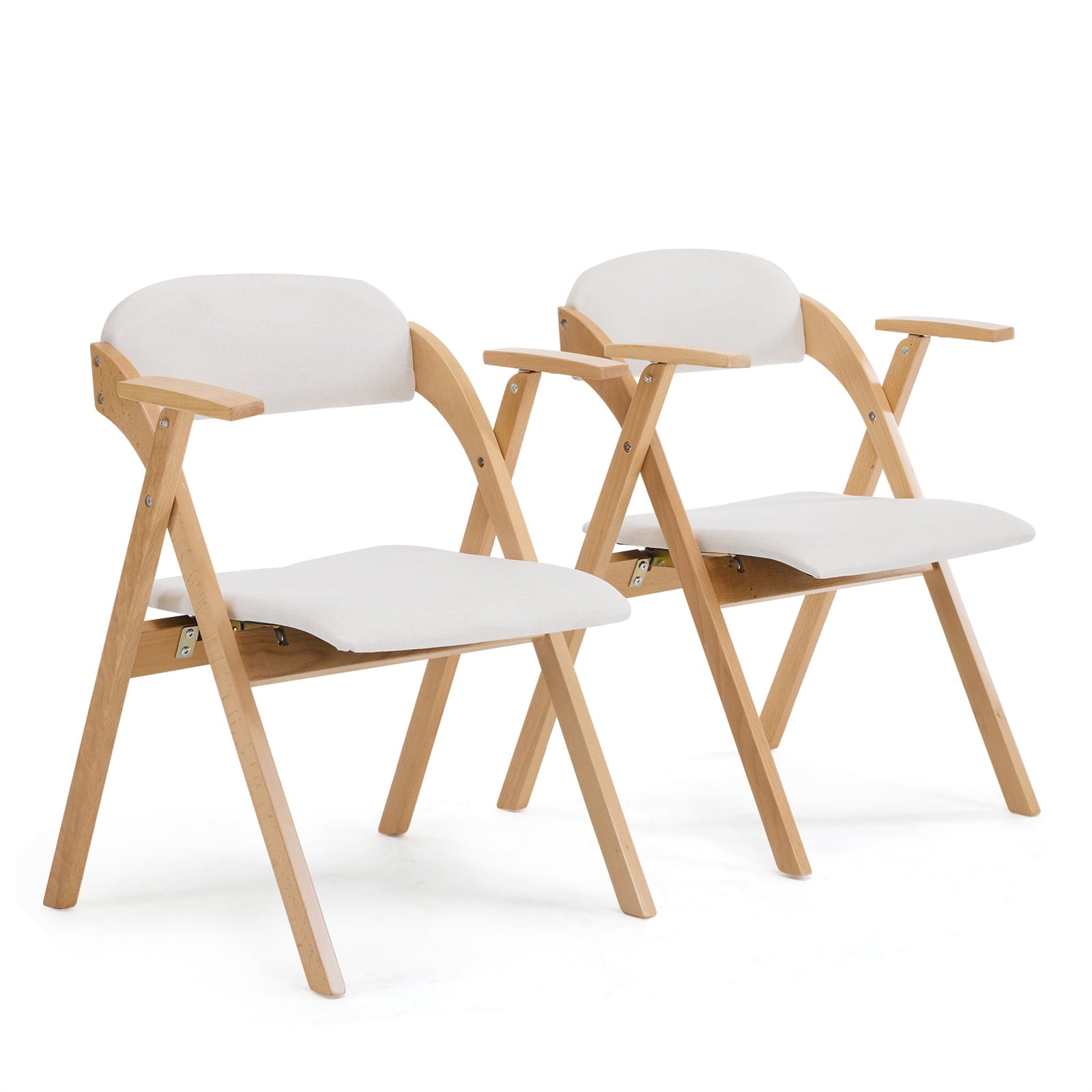 Furnibear Wood 2 Pack Folding Chairs, Comfortable Velvet Padded Protable Chairs