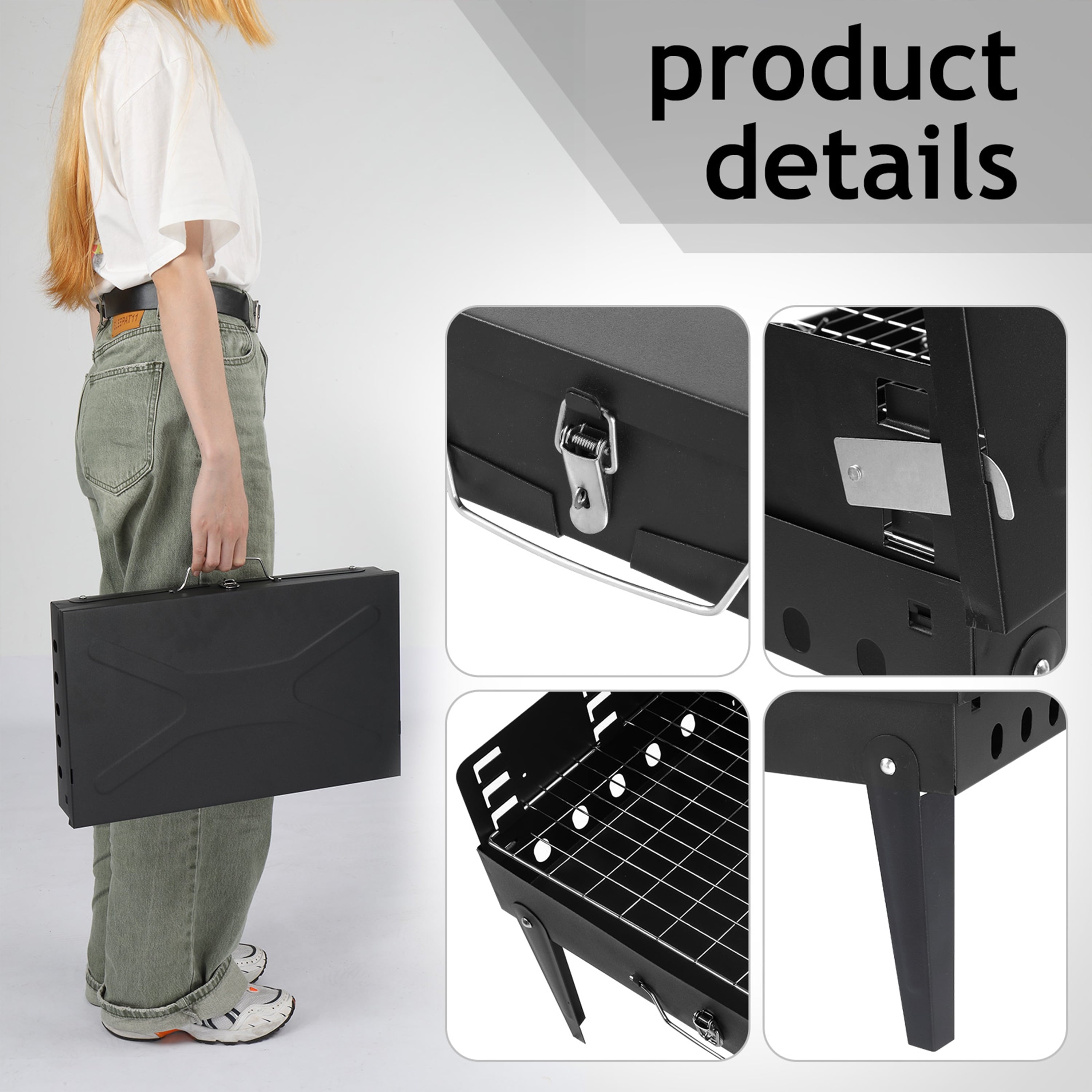 Furnibear Portable Charcoal Grill, Foldable Stainless Steel BBQ Grill Kit, Mini Tabletop Grill for Outdoor Camping, Patio and Picnic