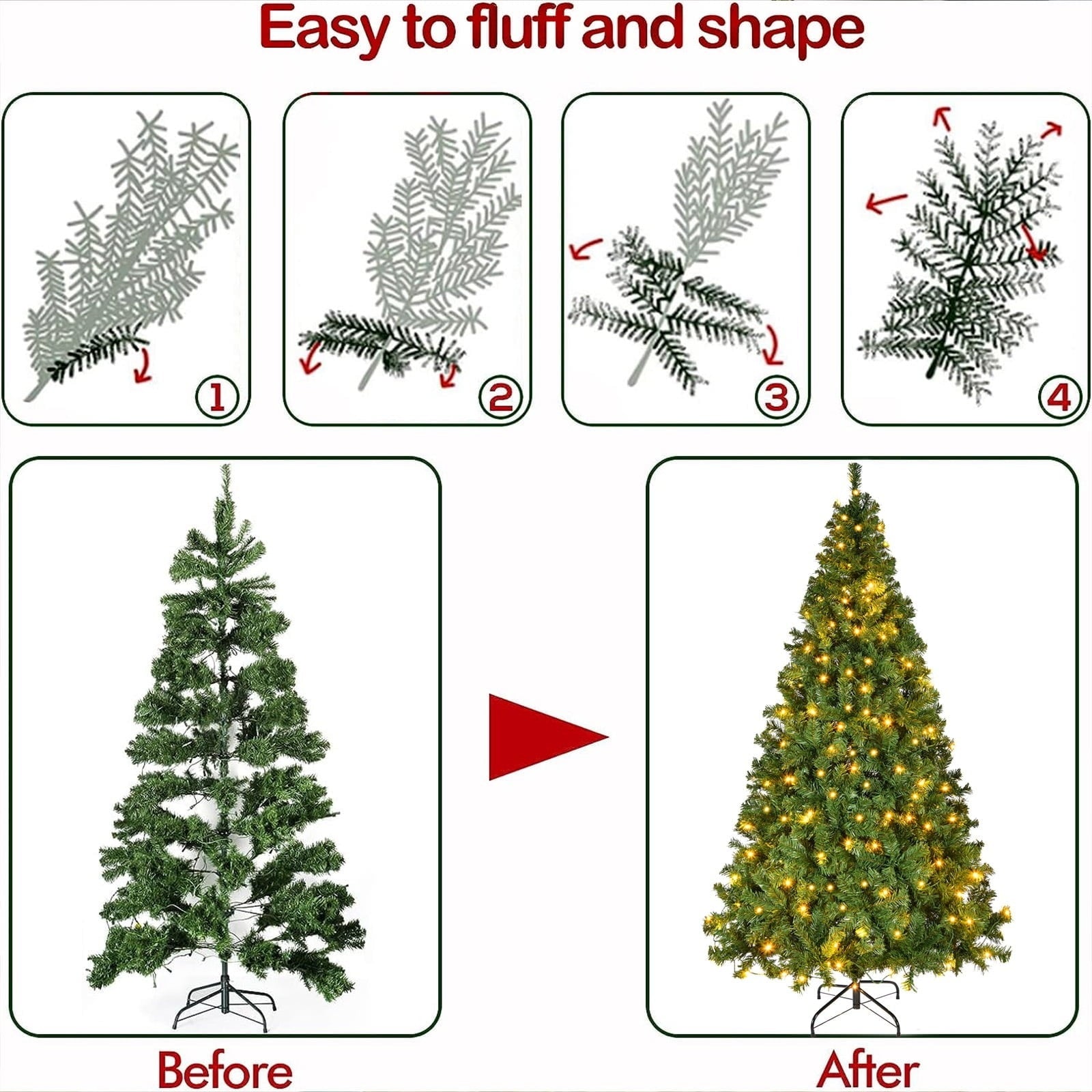 Furnibear 7.5ft Pre-Lit Artificial Christmas Tree, 1405 Tips with 400 Warm White Lights & Auto Shape