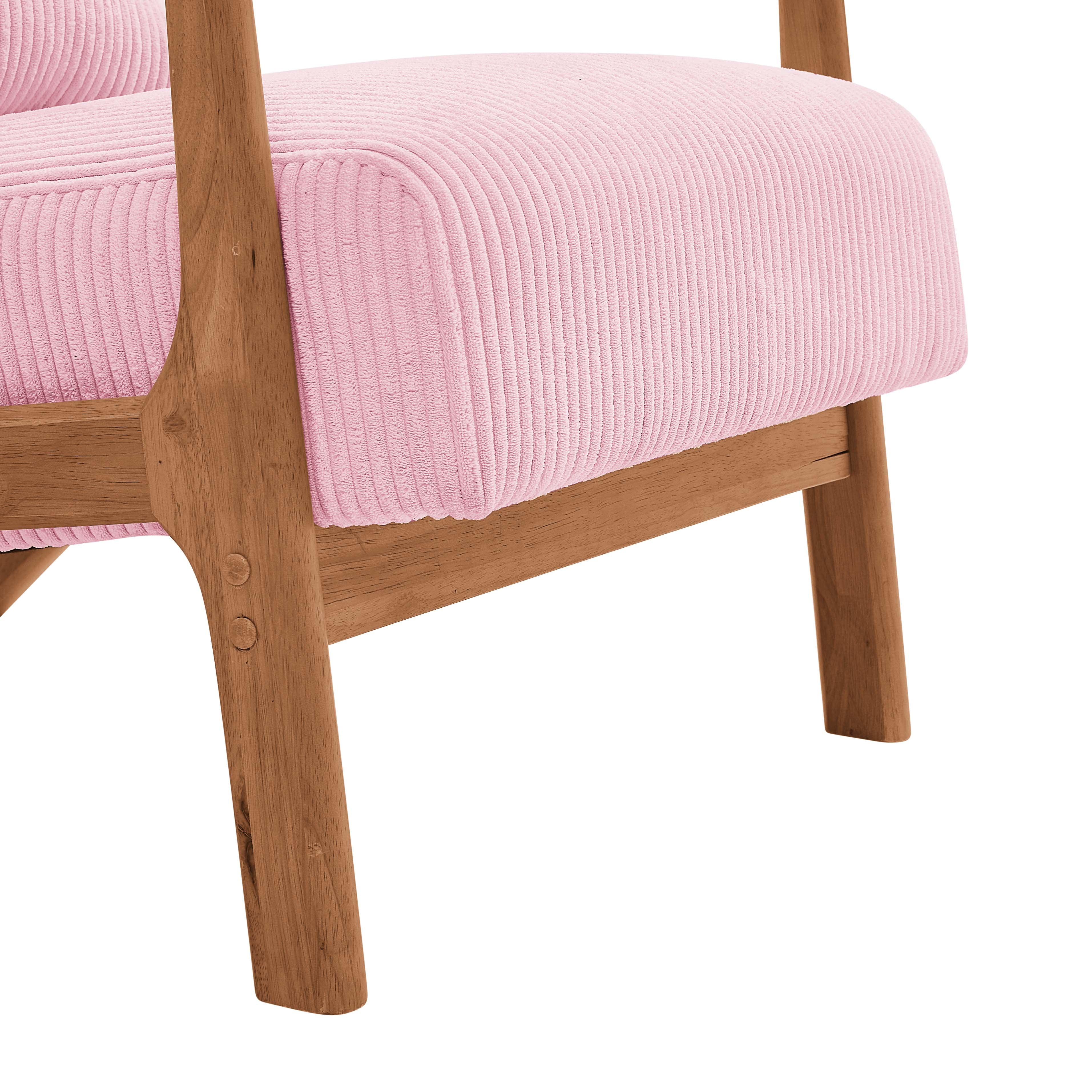 Furnibear Accent Chair, Thick Padded Corduroy Armchair with Solid Wood Frame - Easy Assembly,Pink