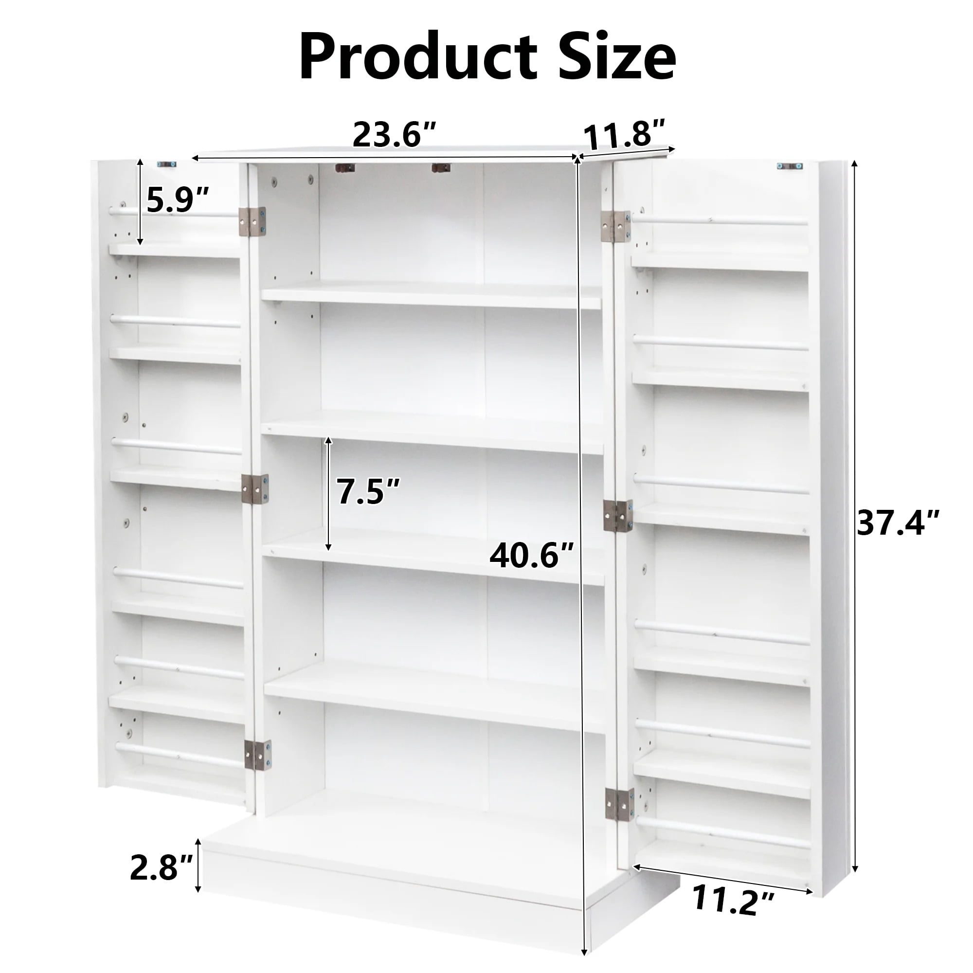Furnibear Multipurpose Storage Cabinet with Doors and Adjustable Shelves, White Finish